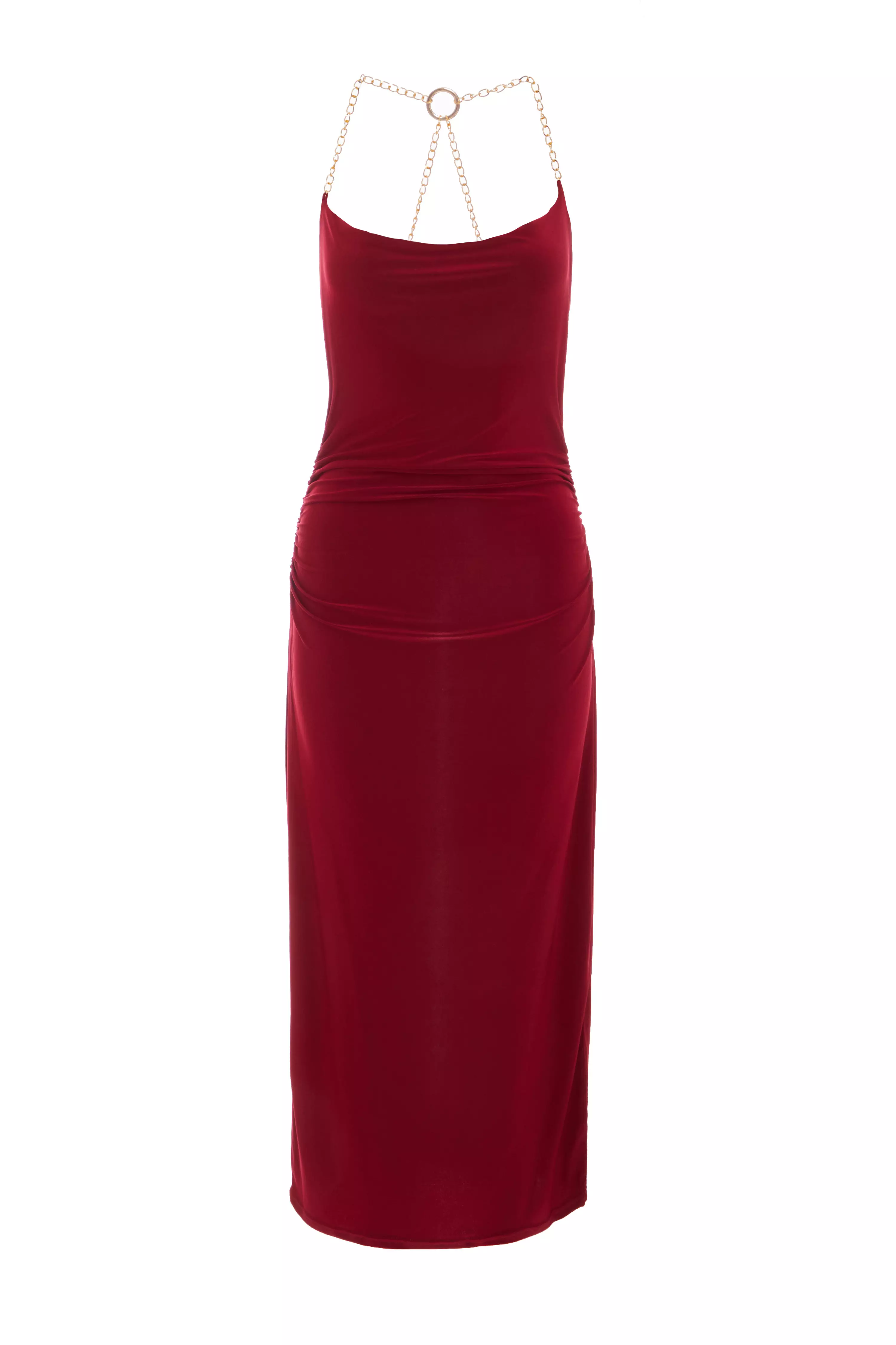 Dark Red Chain Strap Midaxi Dress