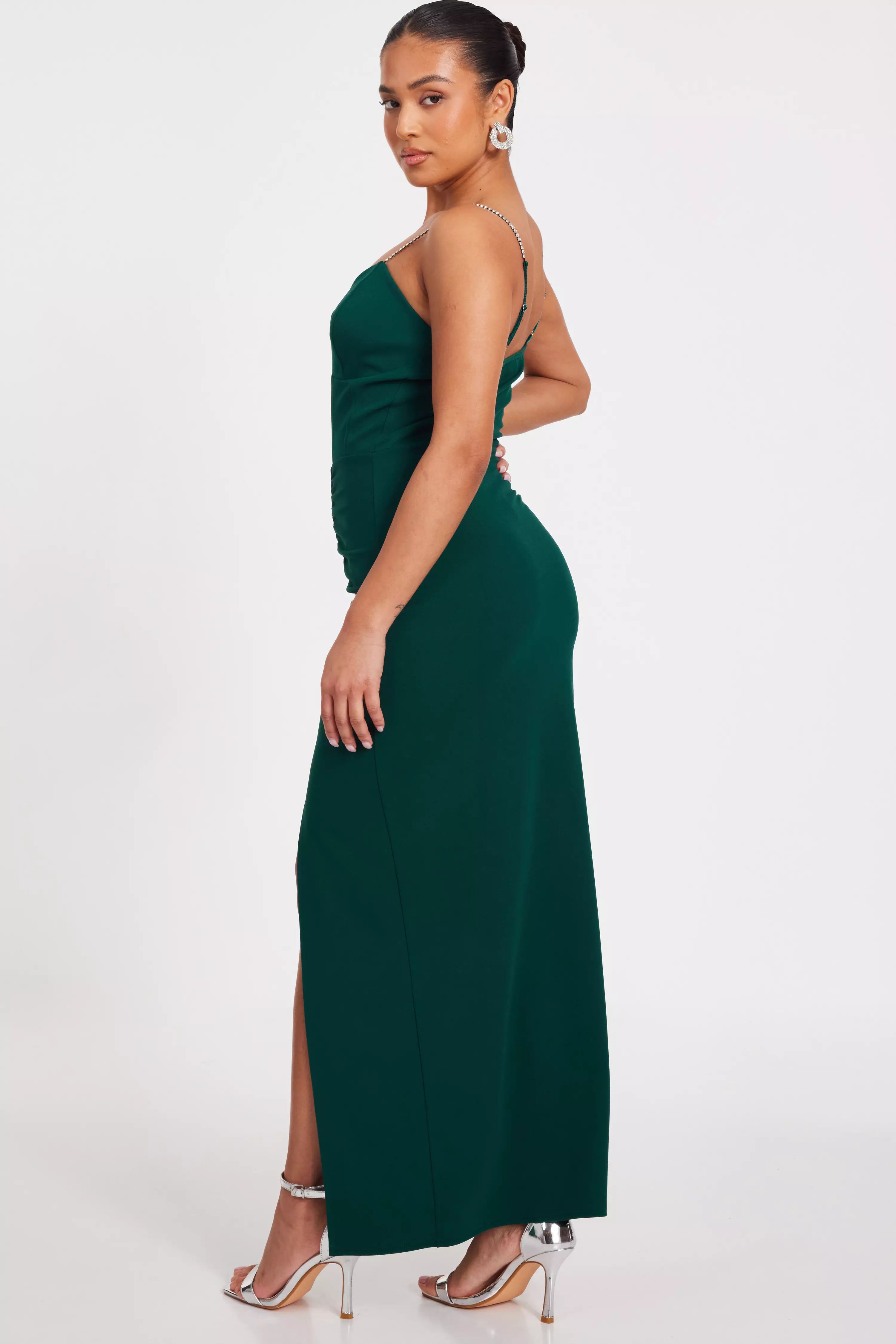 Petite Bottle Green Ruched Maxi Dress