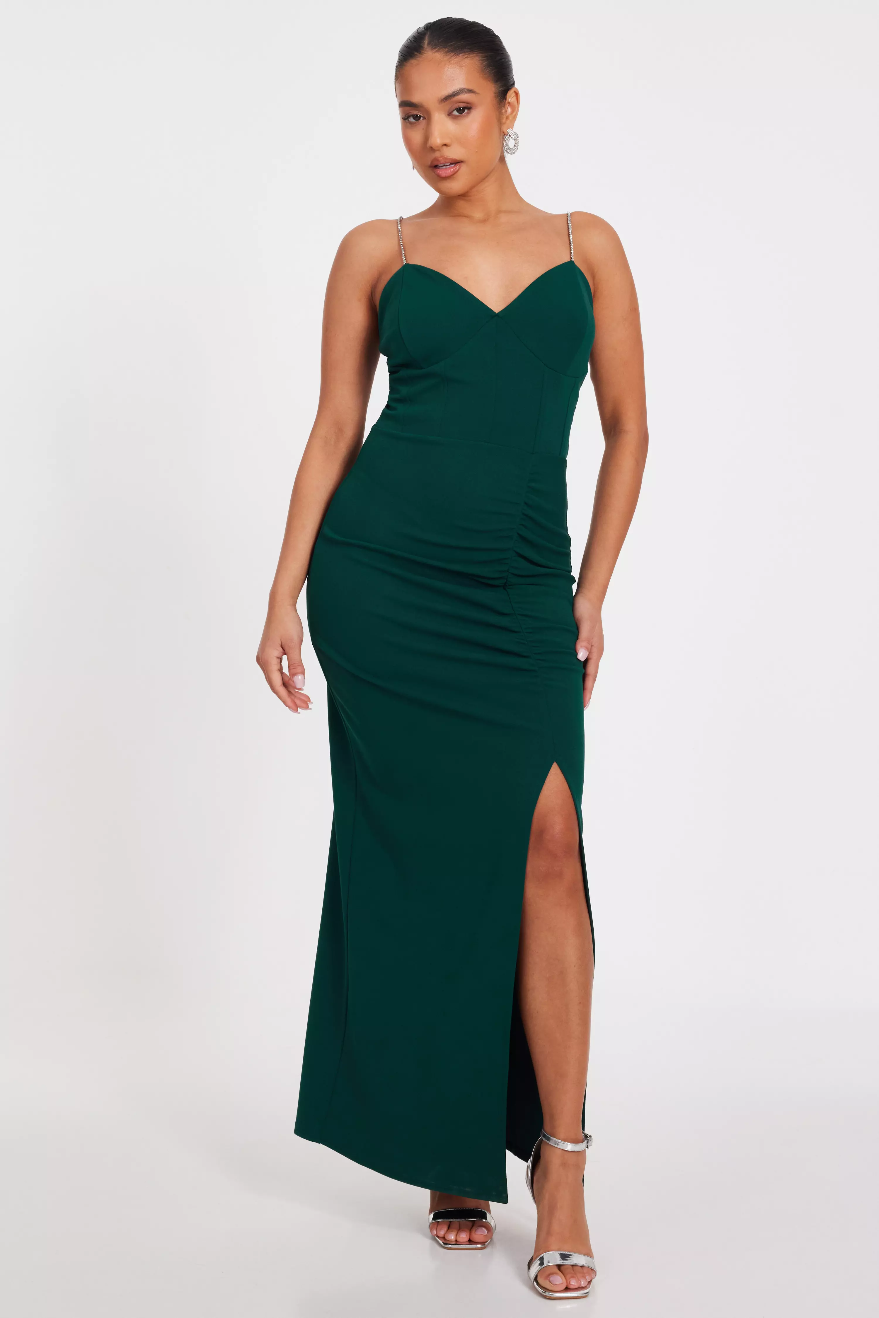 Petite Bottle Green Ruched Maxi Dress