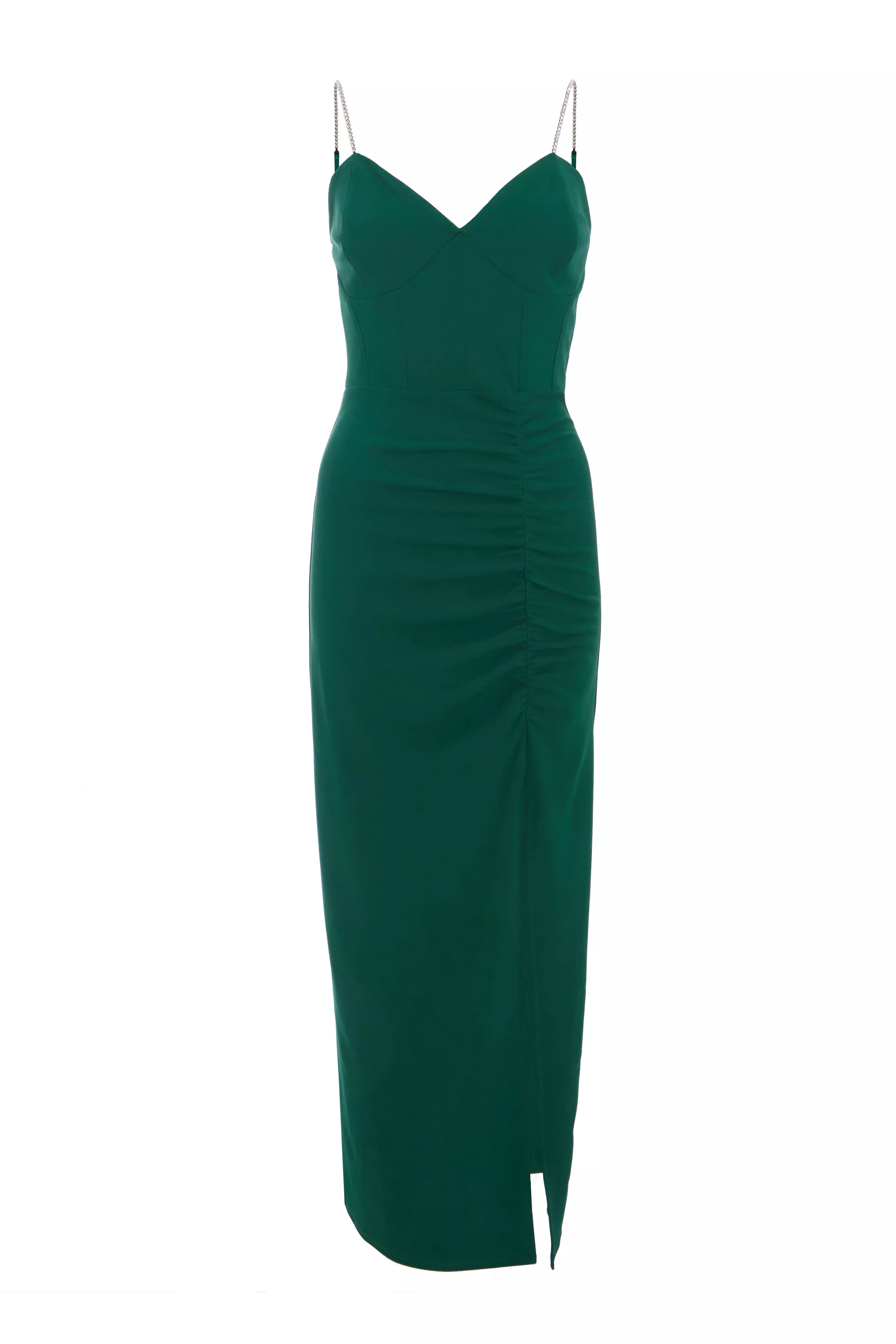 Petite Bottle Green Ruched Maxi Dress