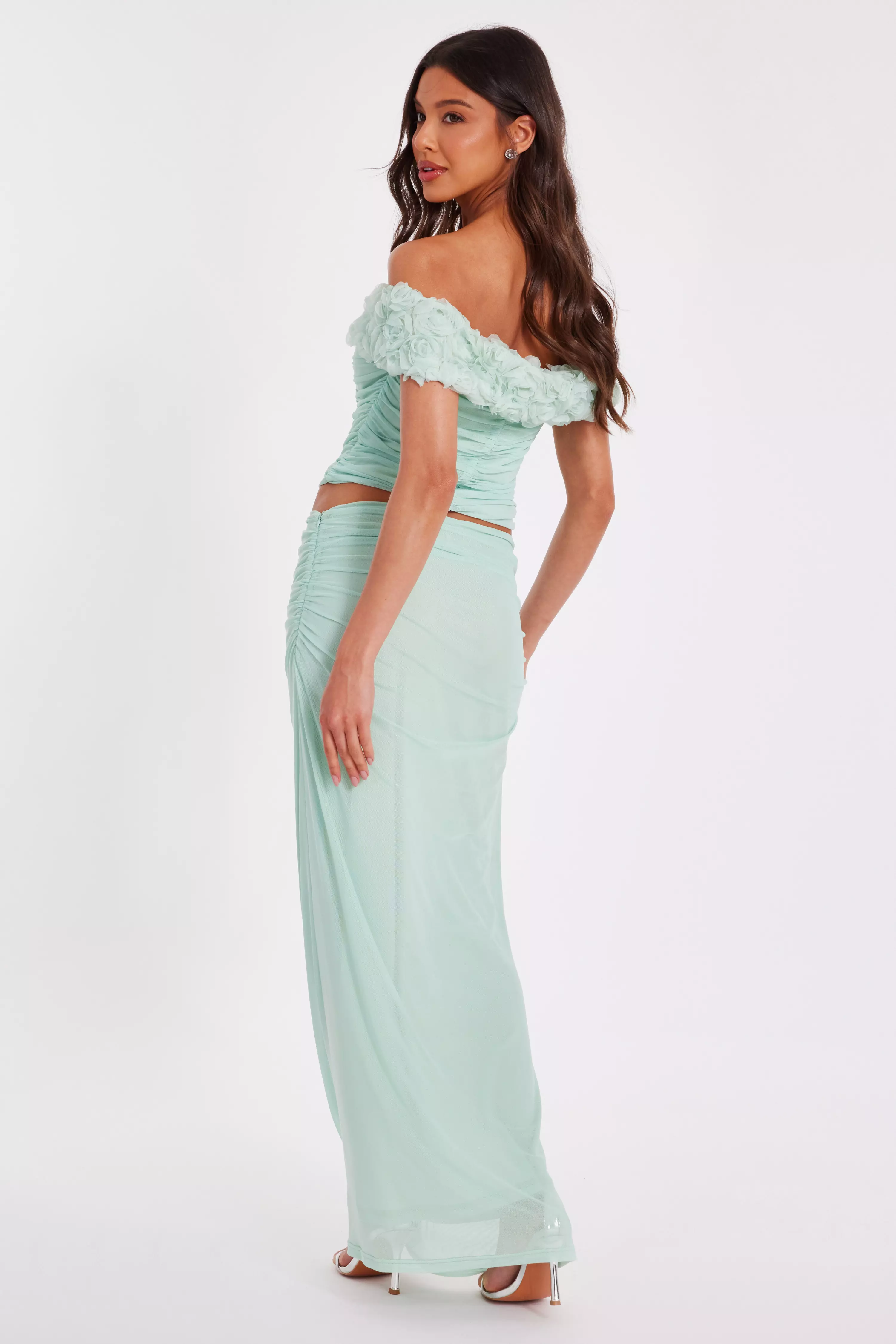 Sage Mesh Ruched Midaxi Skirt