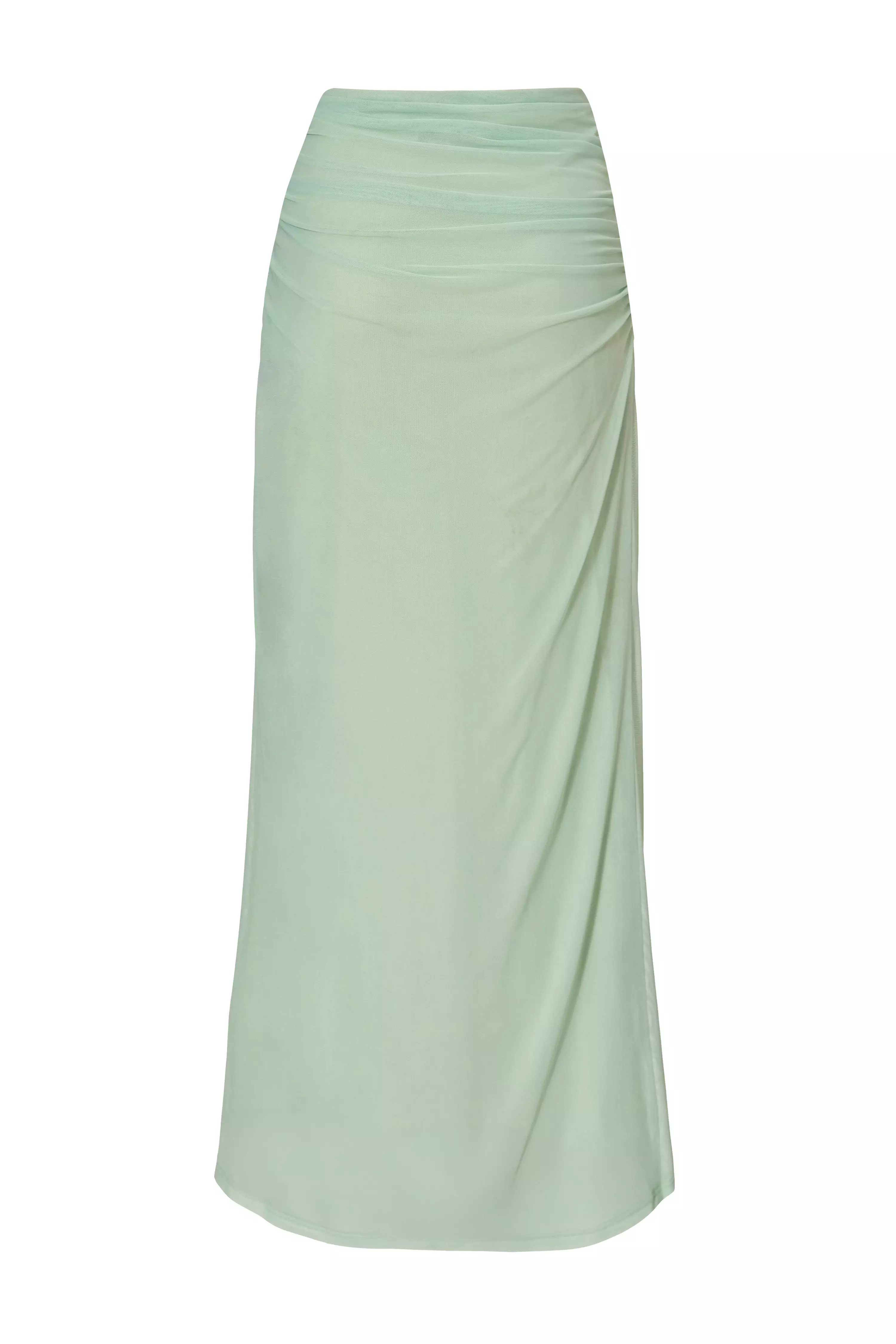 Sage Mesh Ruched Midaxi Skirt