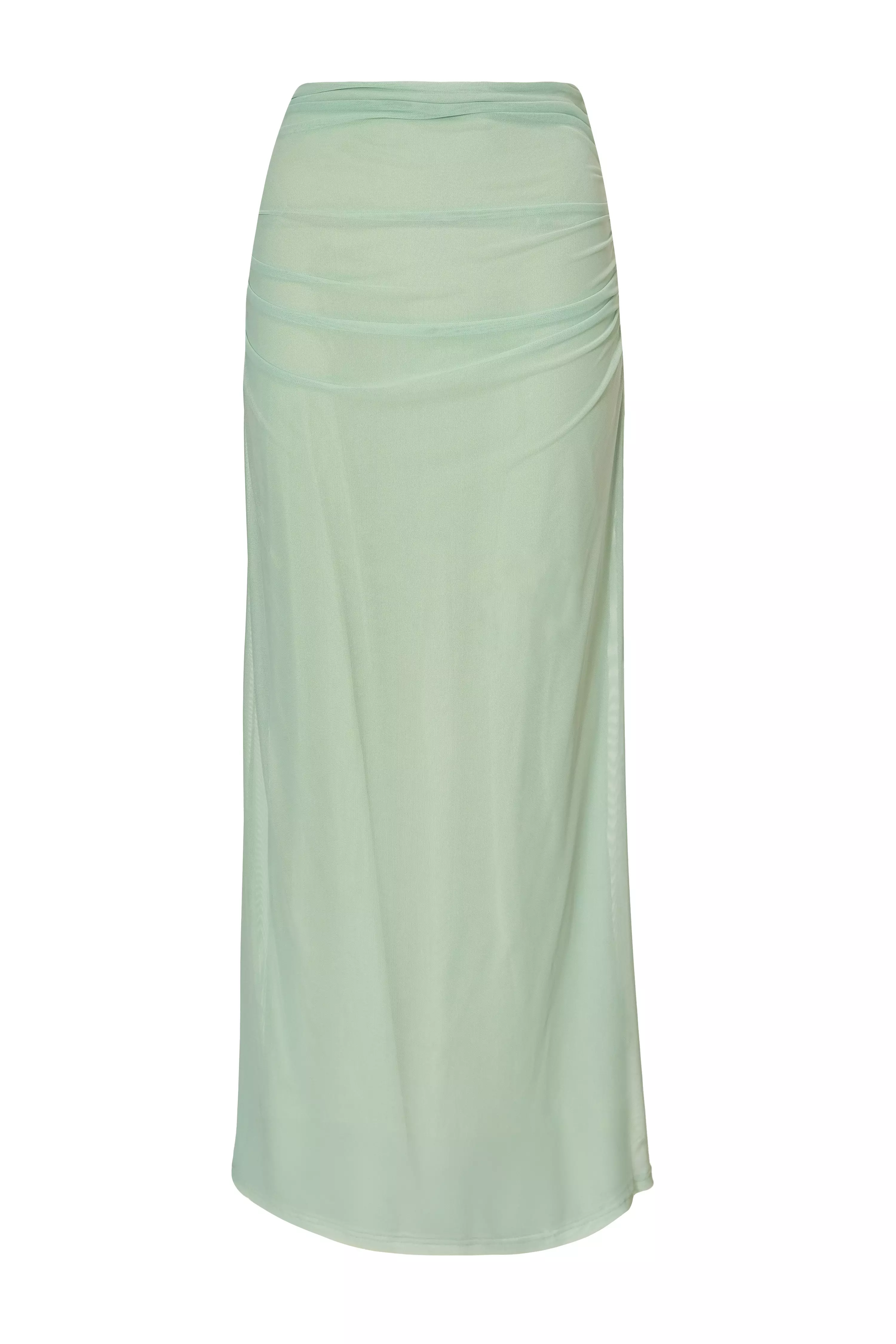 Sage Mesh Ruched Midaxi Skirt