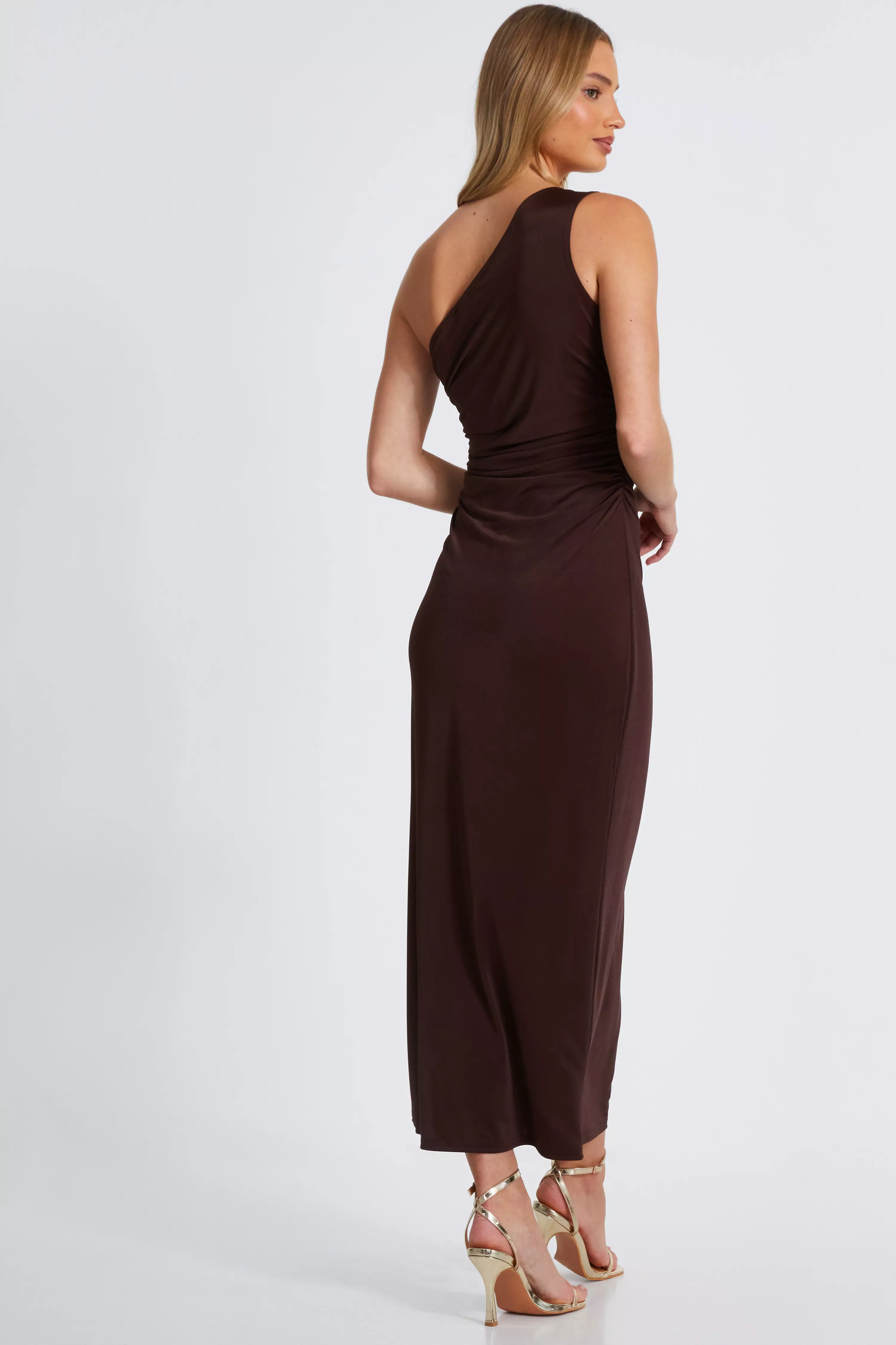 Brown One Shoulder Midaxi Dress 