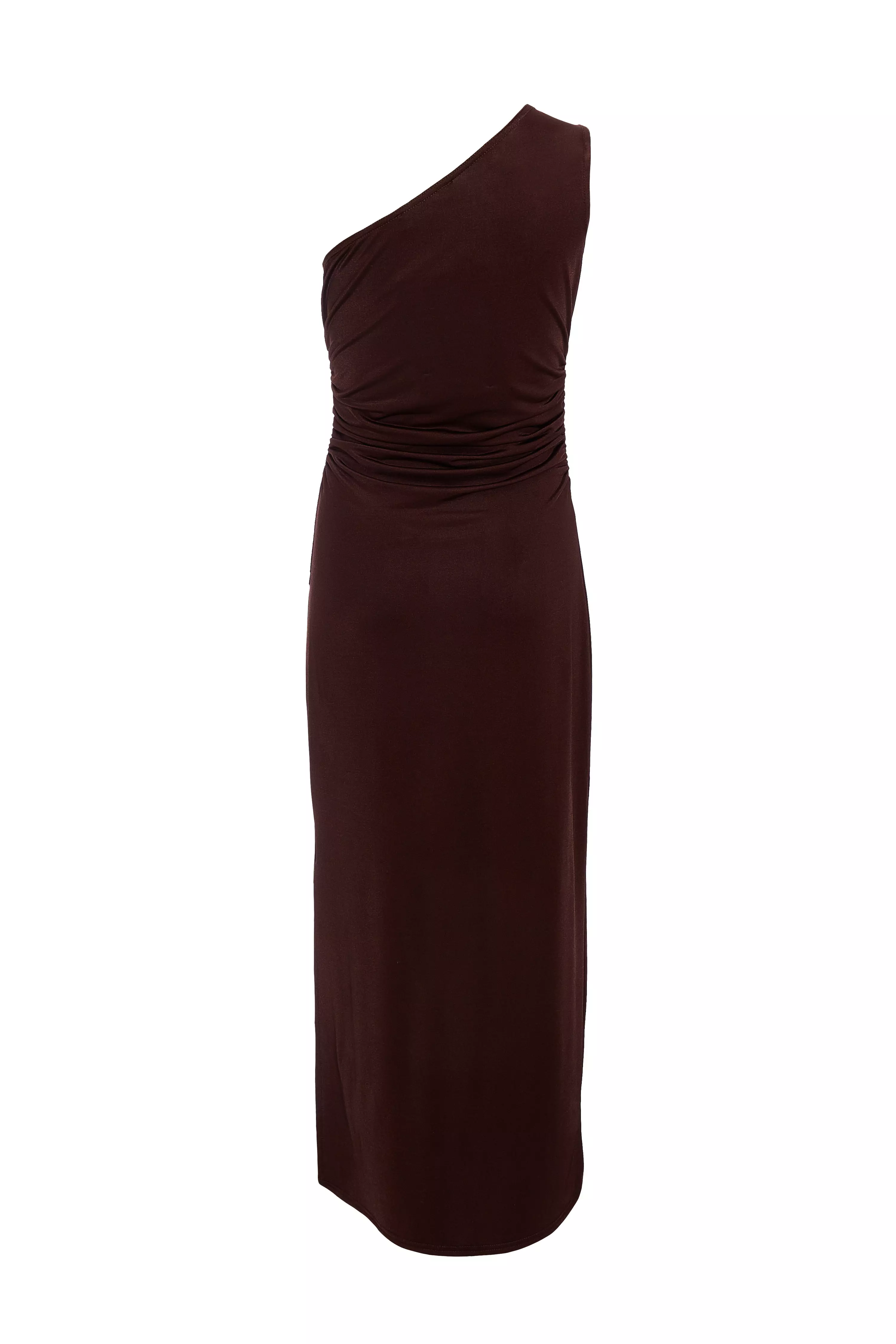 Brown One Shoulder Midaxi Dress 