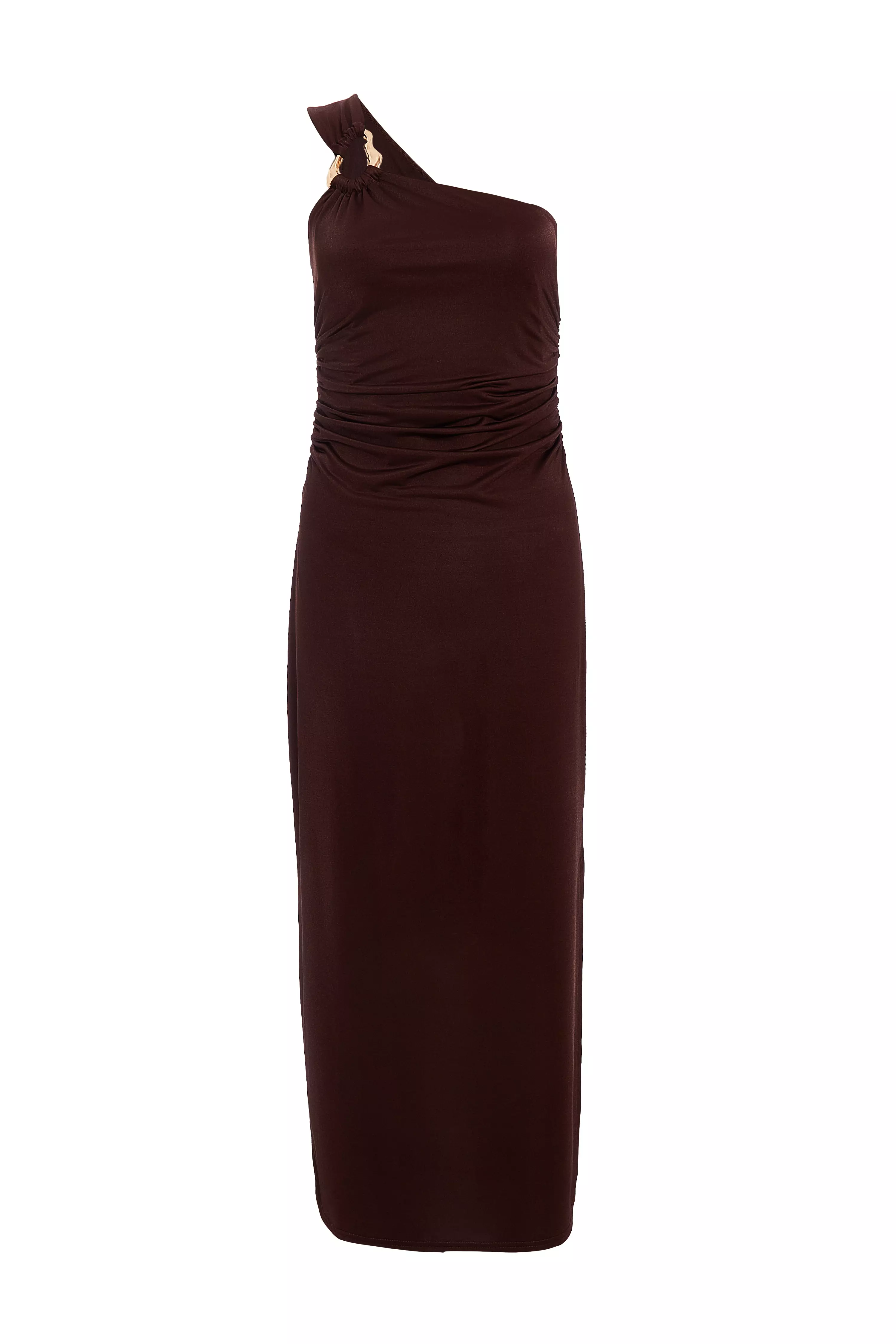 Brown One Shoulder Midaxi Dress 