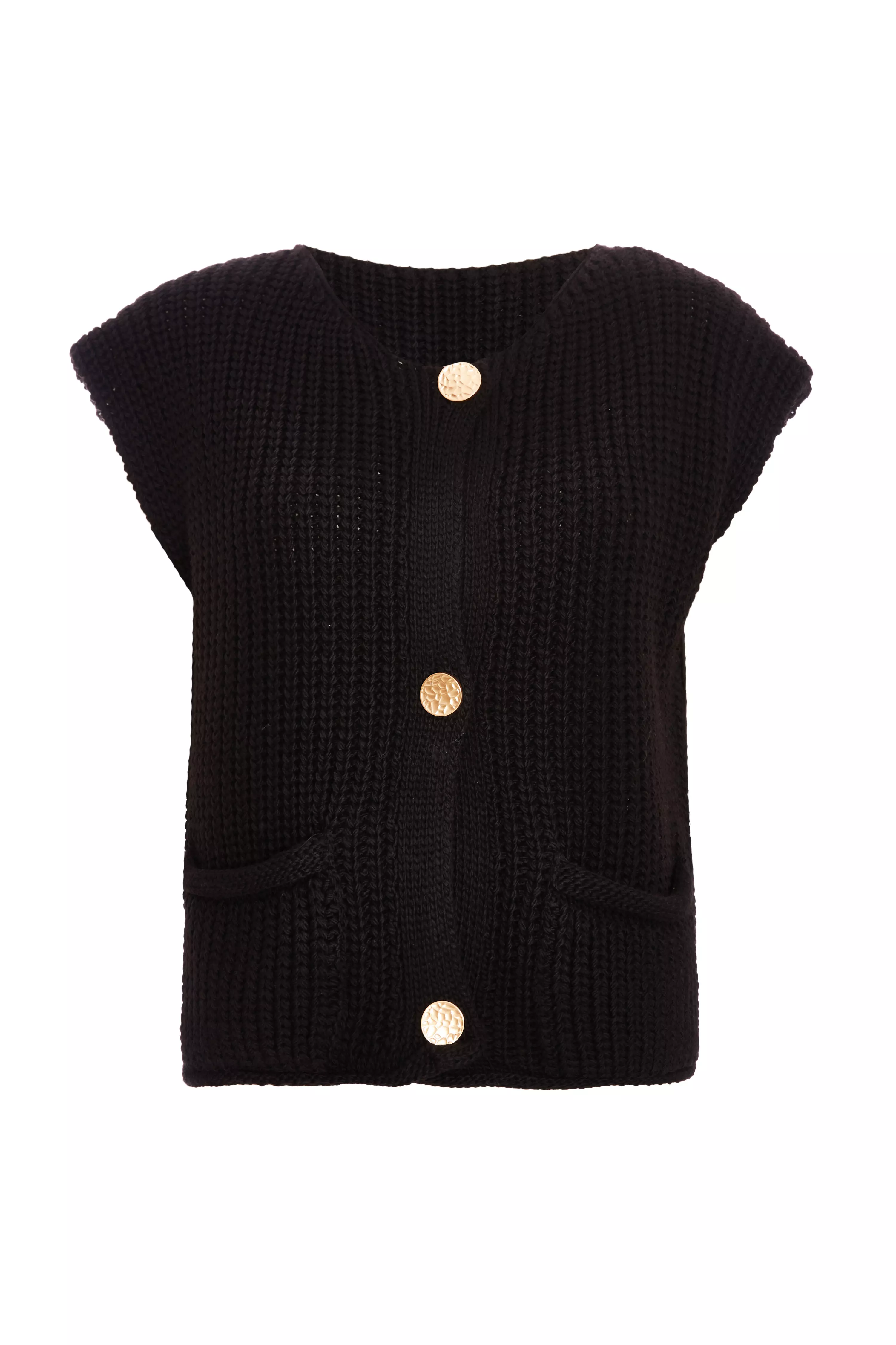 Black Knit Sleeveless Cardigan 