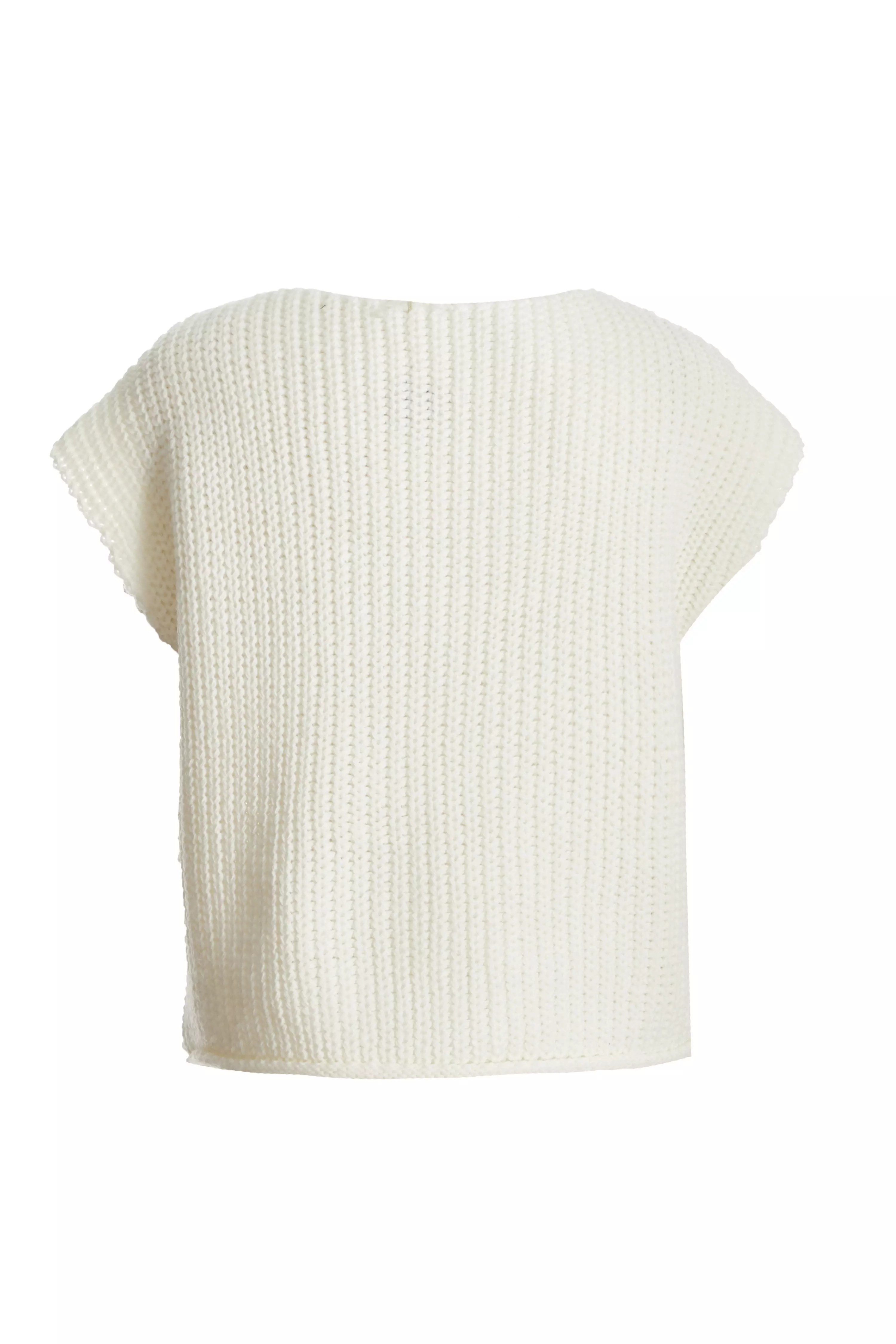 Cream Knit Sleeveless Cardigan 
