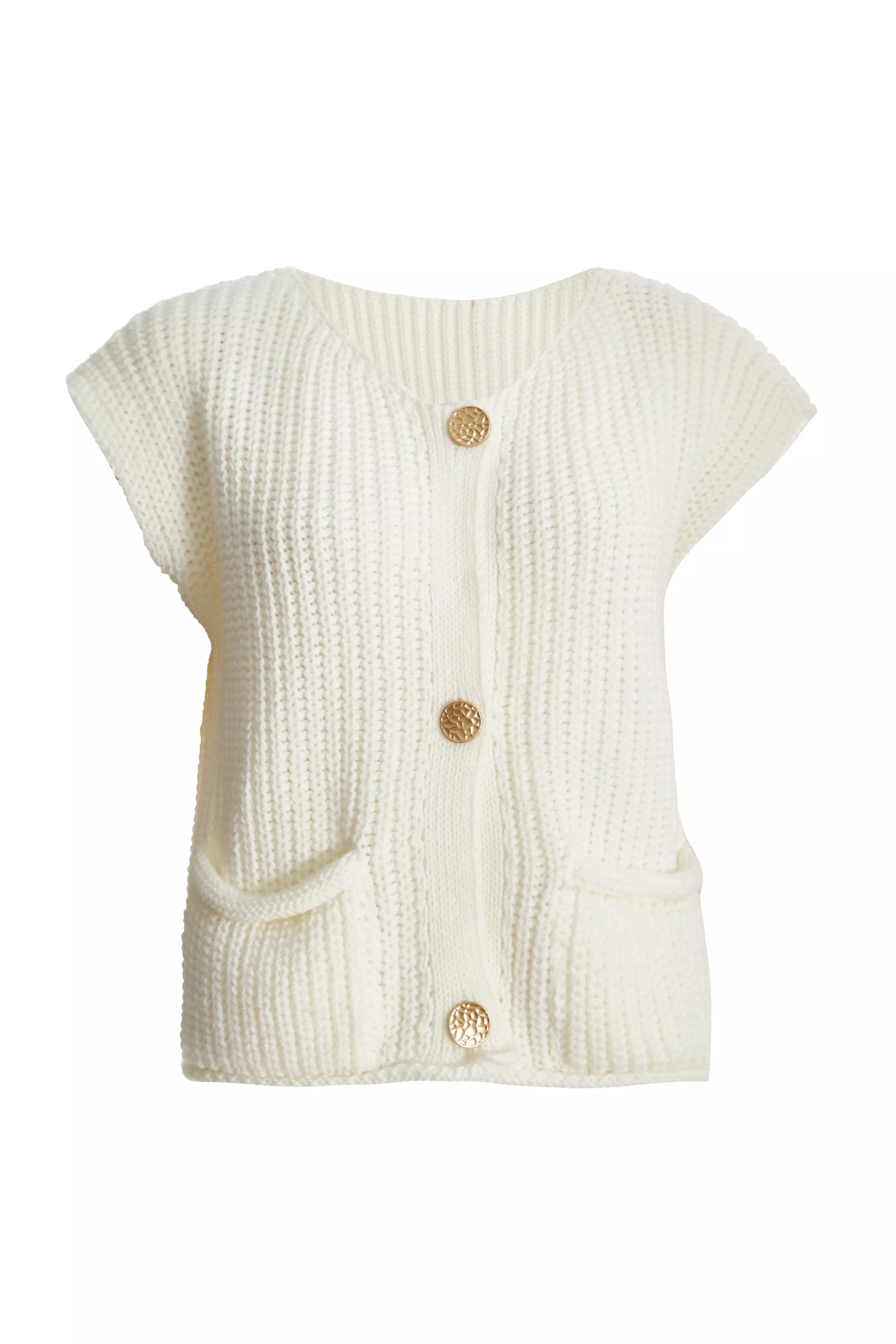 Cream Knit Sleeveless Cardigan 