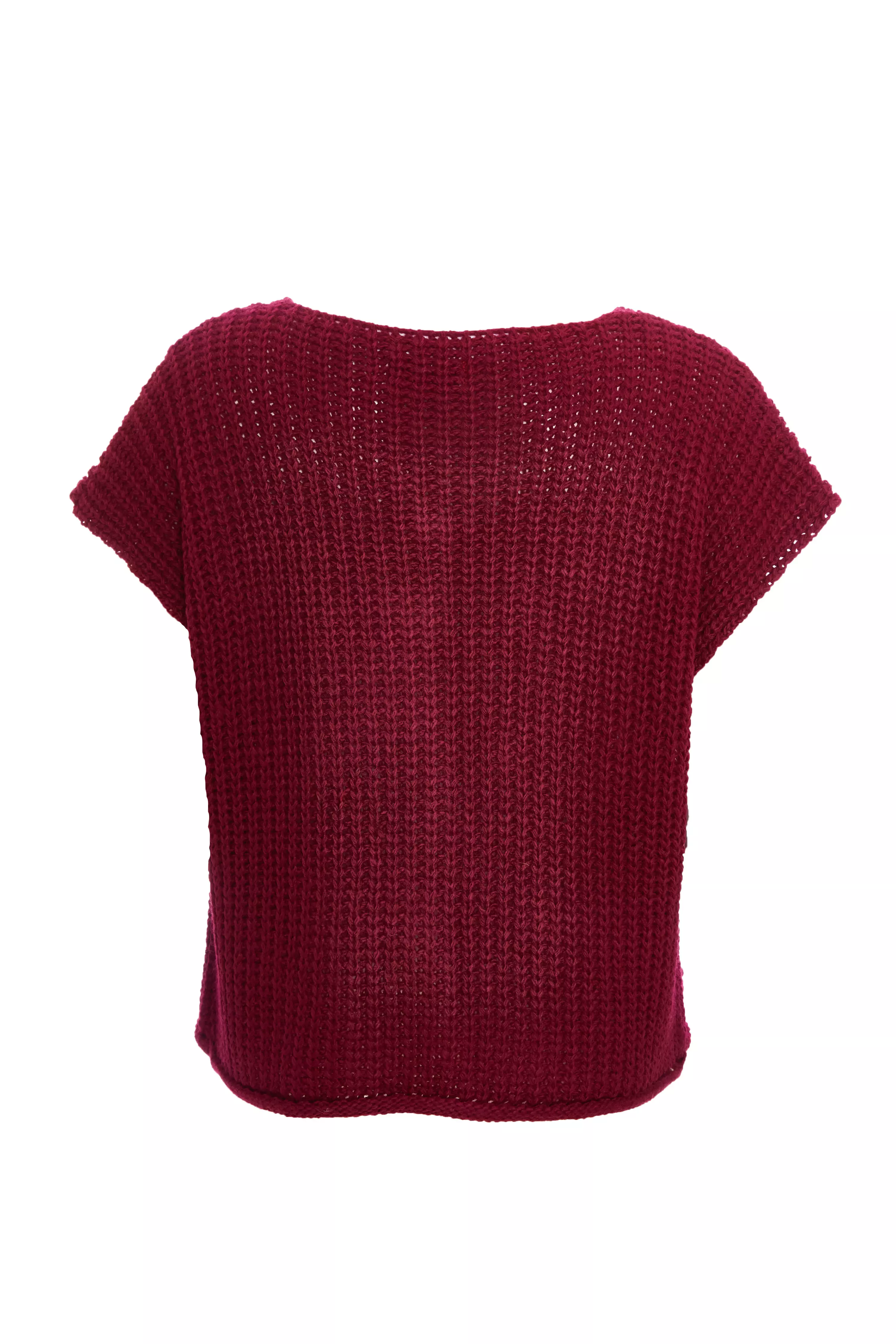 Dark Red Knit Sleeveless Cardigan