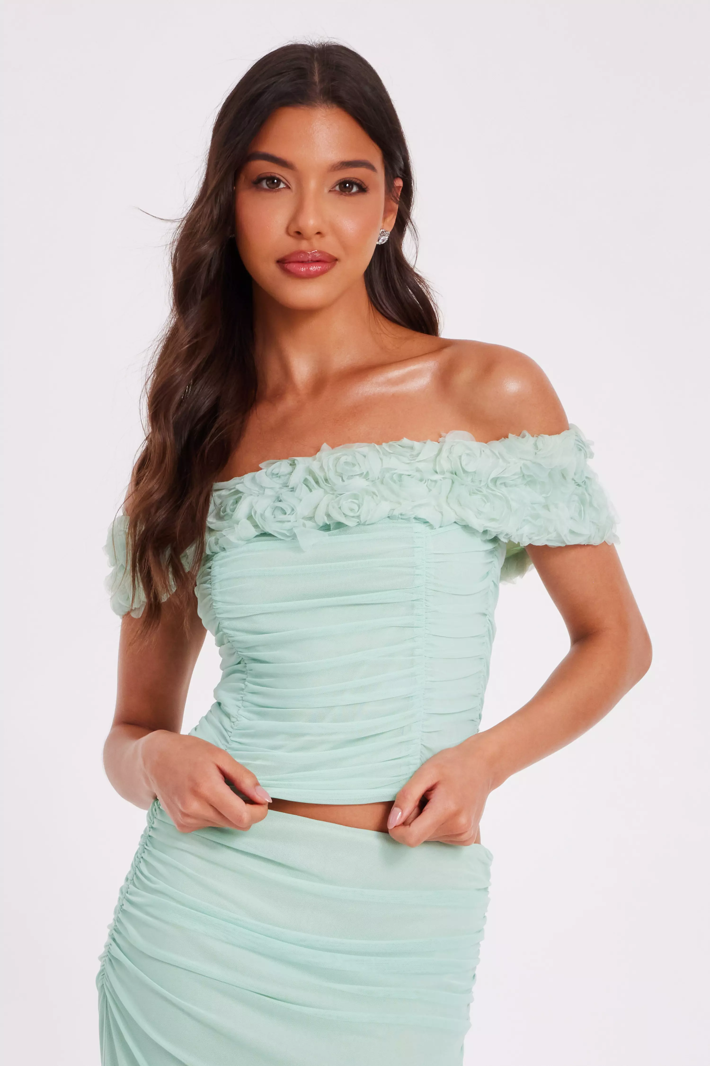 Sage Floral Mesh Top