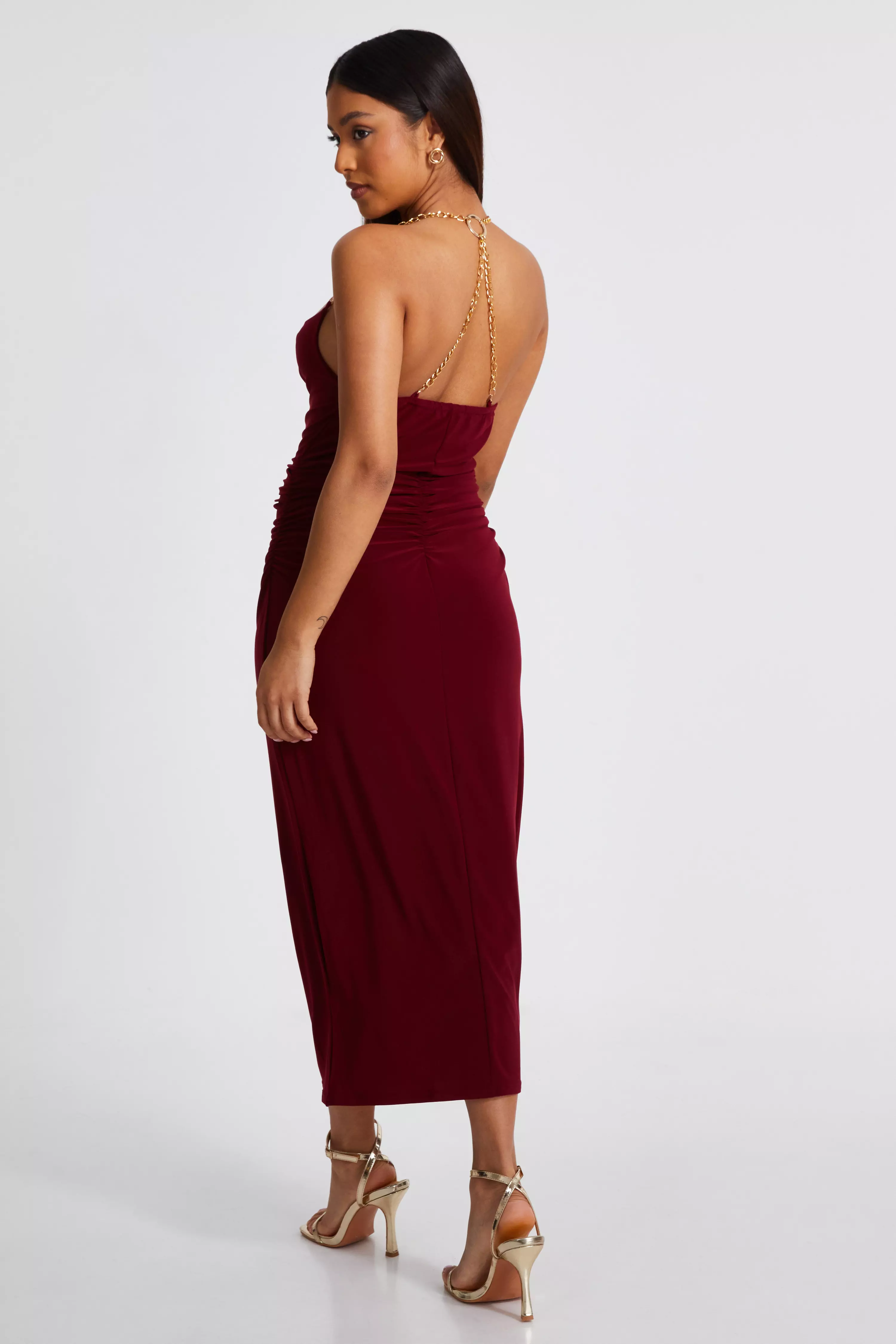 Petite Dark Red Cowl Midaxi Dress 