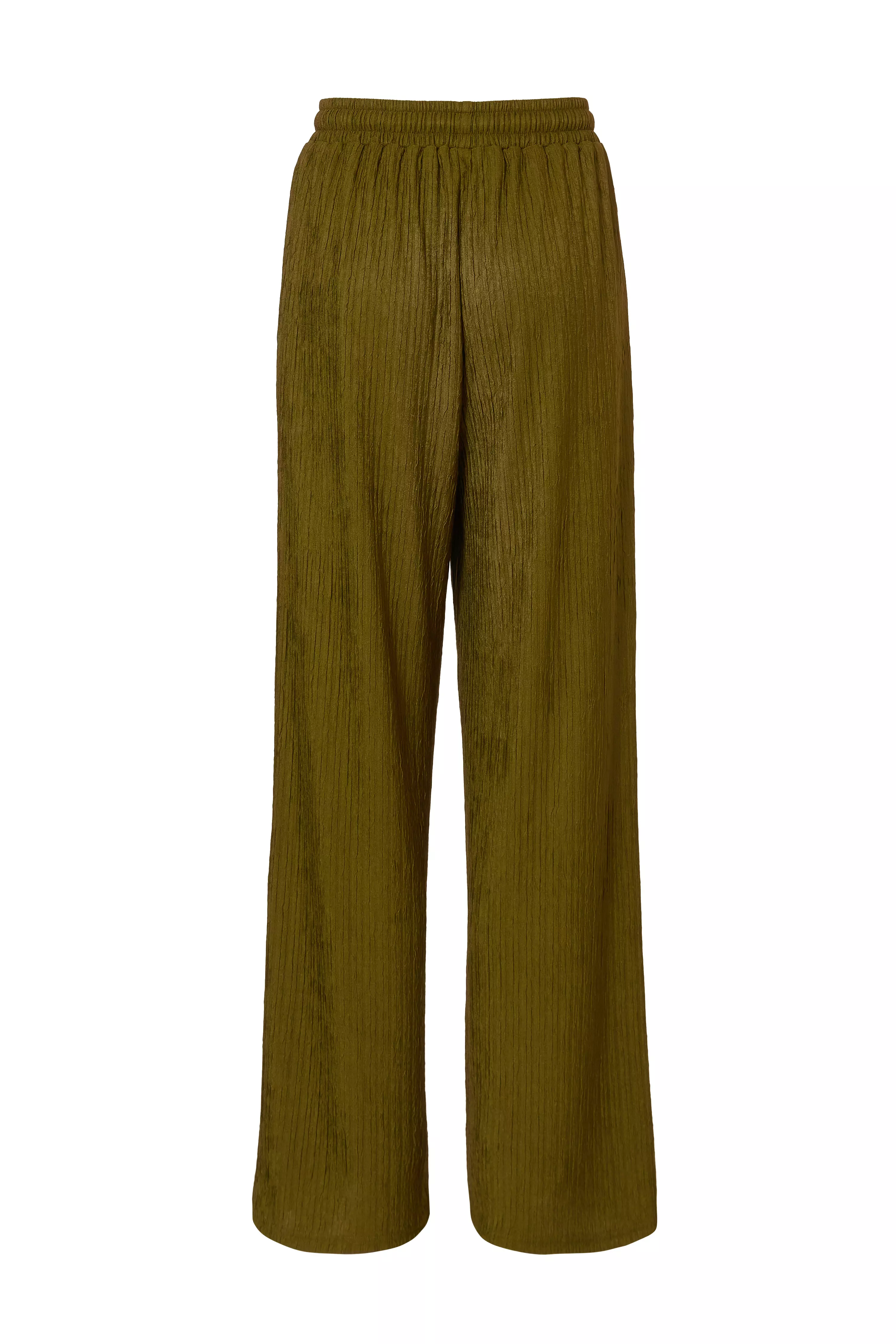 Khaki Textured Palazzo Trousers