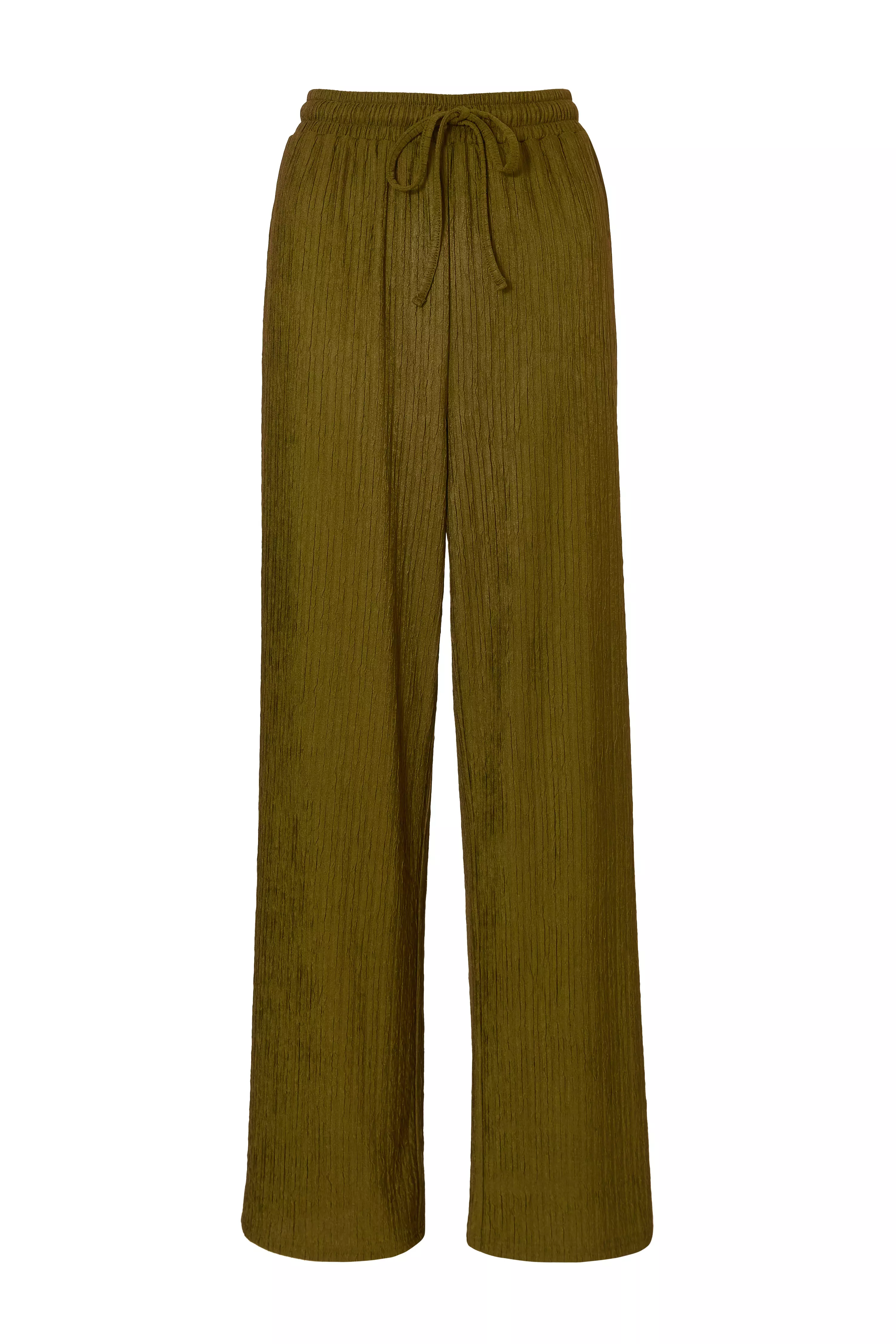 Khaki Textured Palazzo Trousers