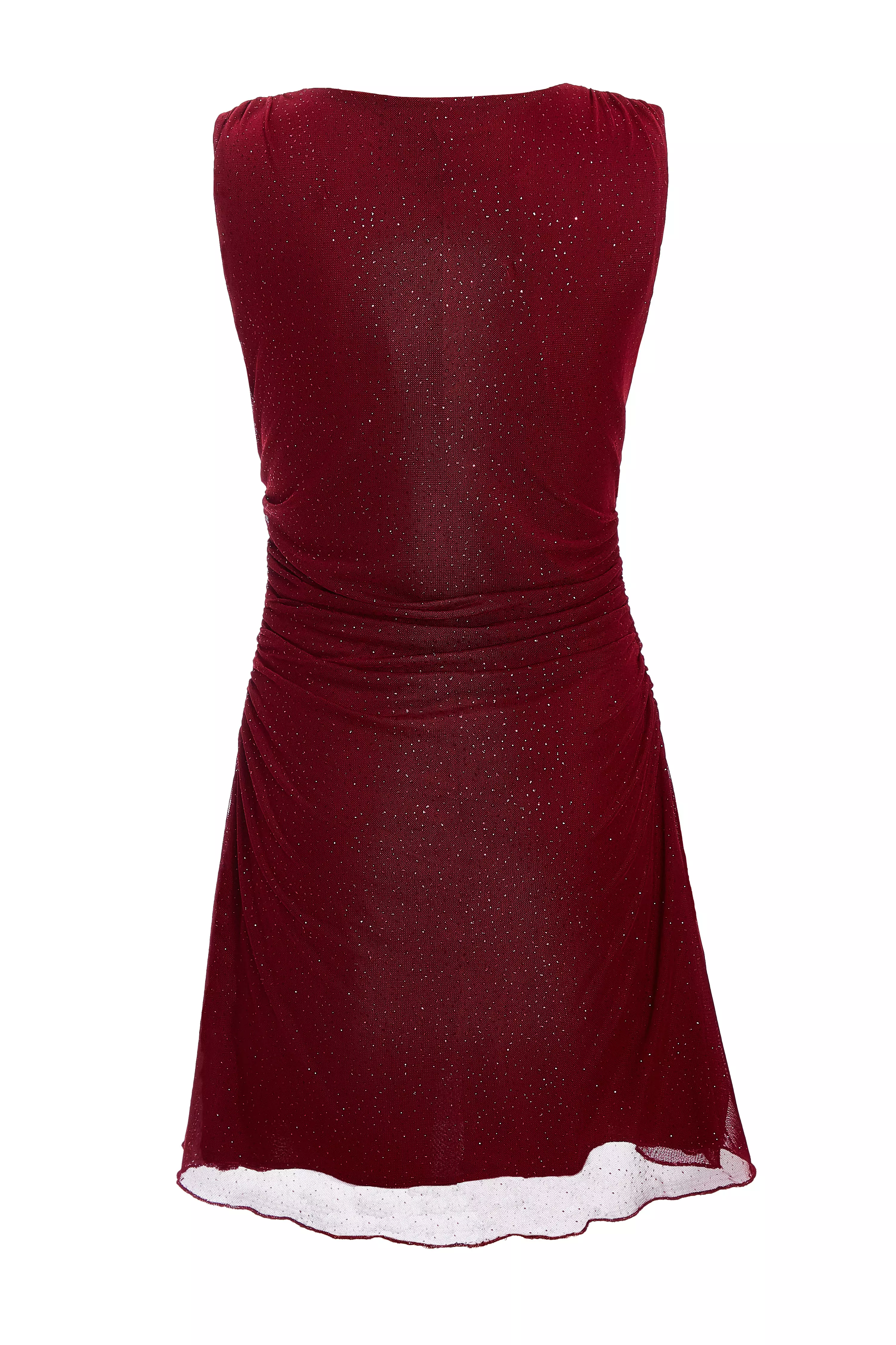 Dark Red Glitter Mesh Mini Dress