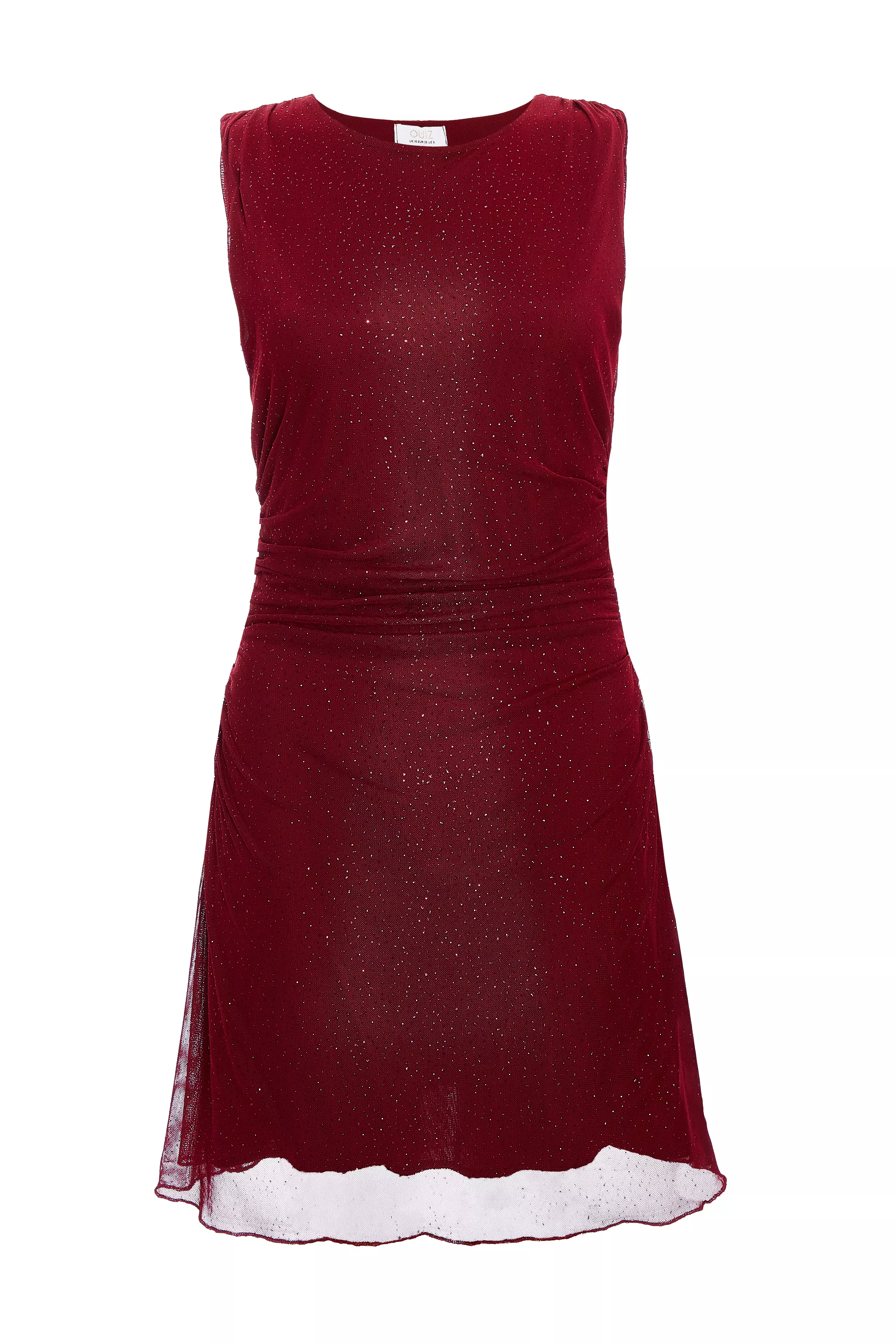 Dark Red Glitter Mesh Mini Dress