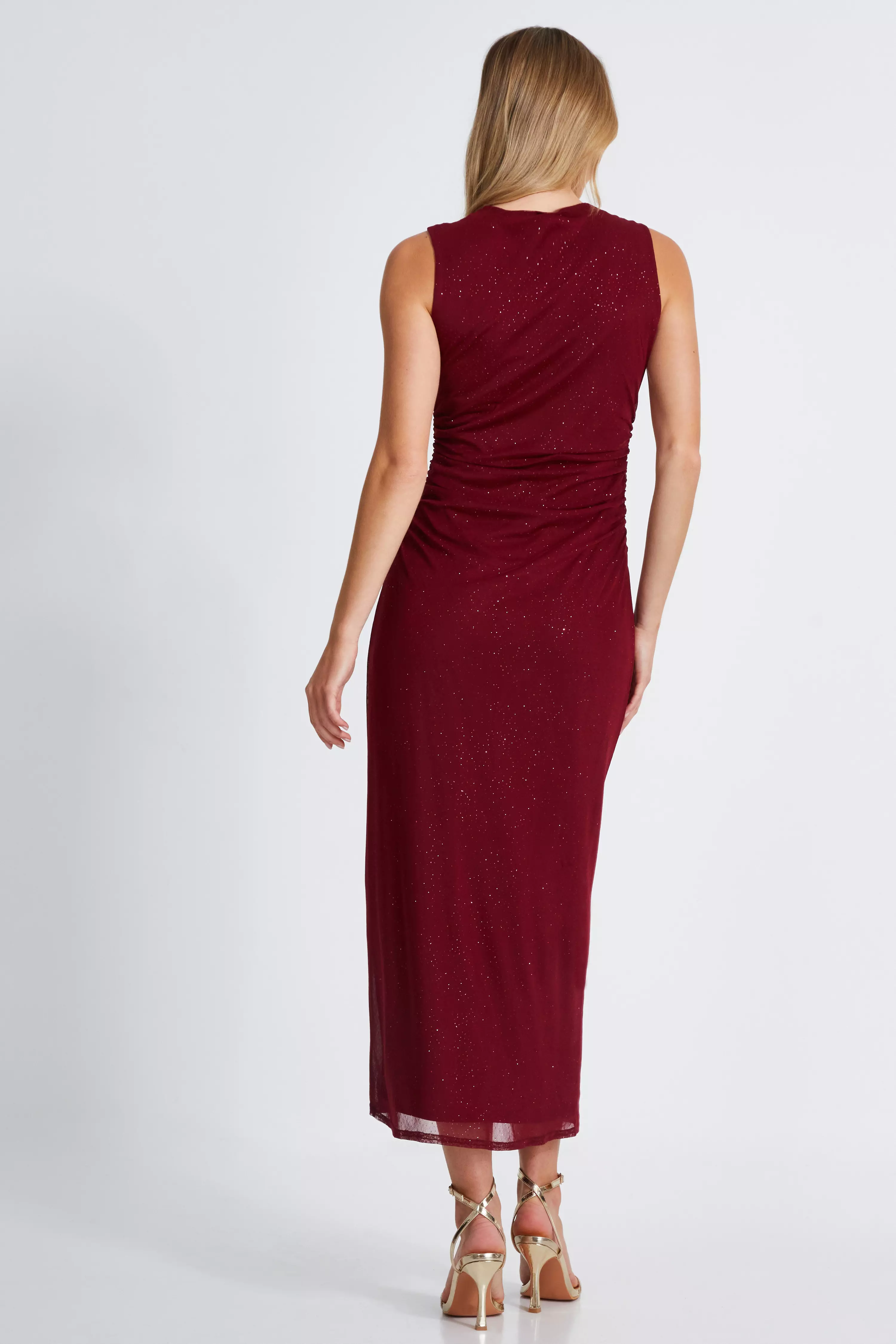 Dark Red Glitter Mesh Midaxi Dress 