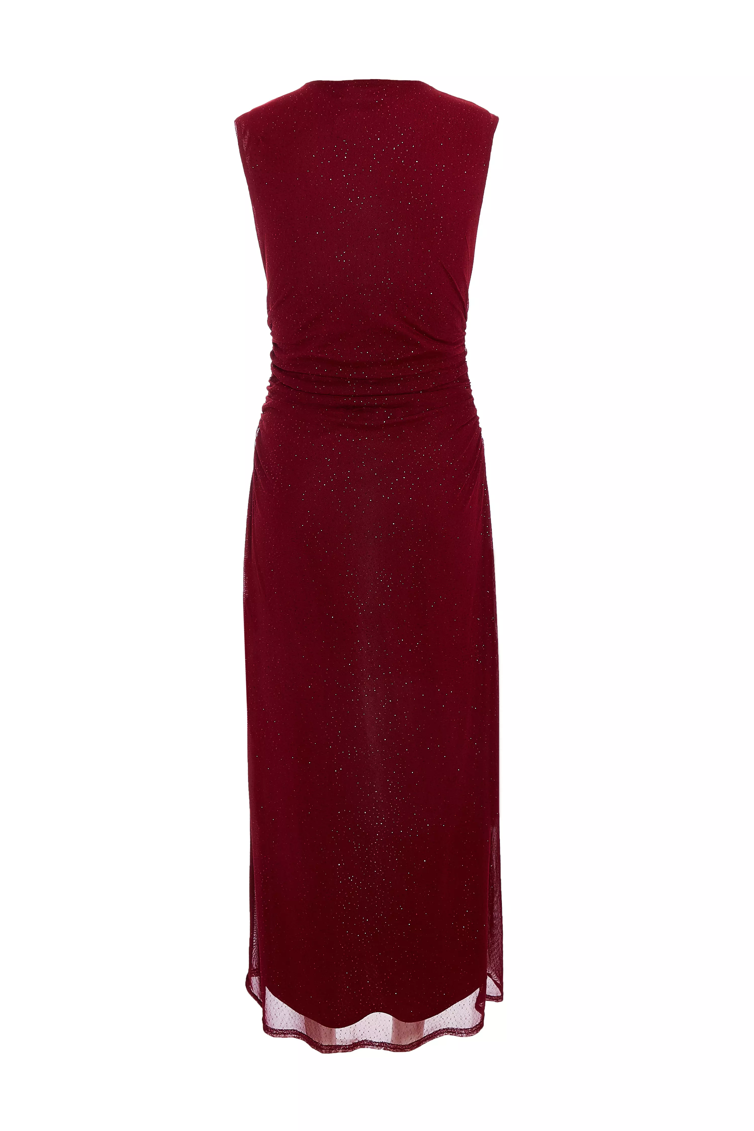 Dark Red Glitter Mesh Midaxi Dress 