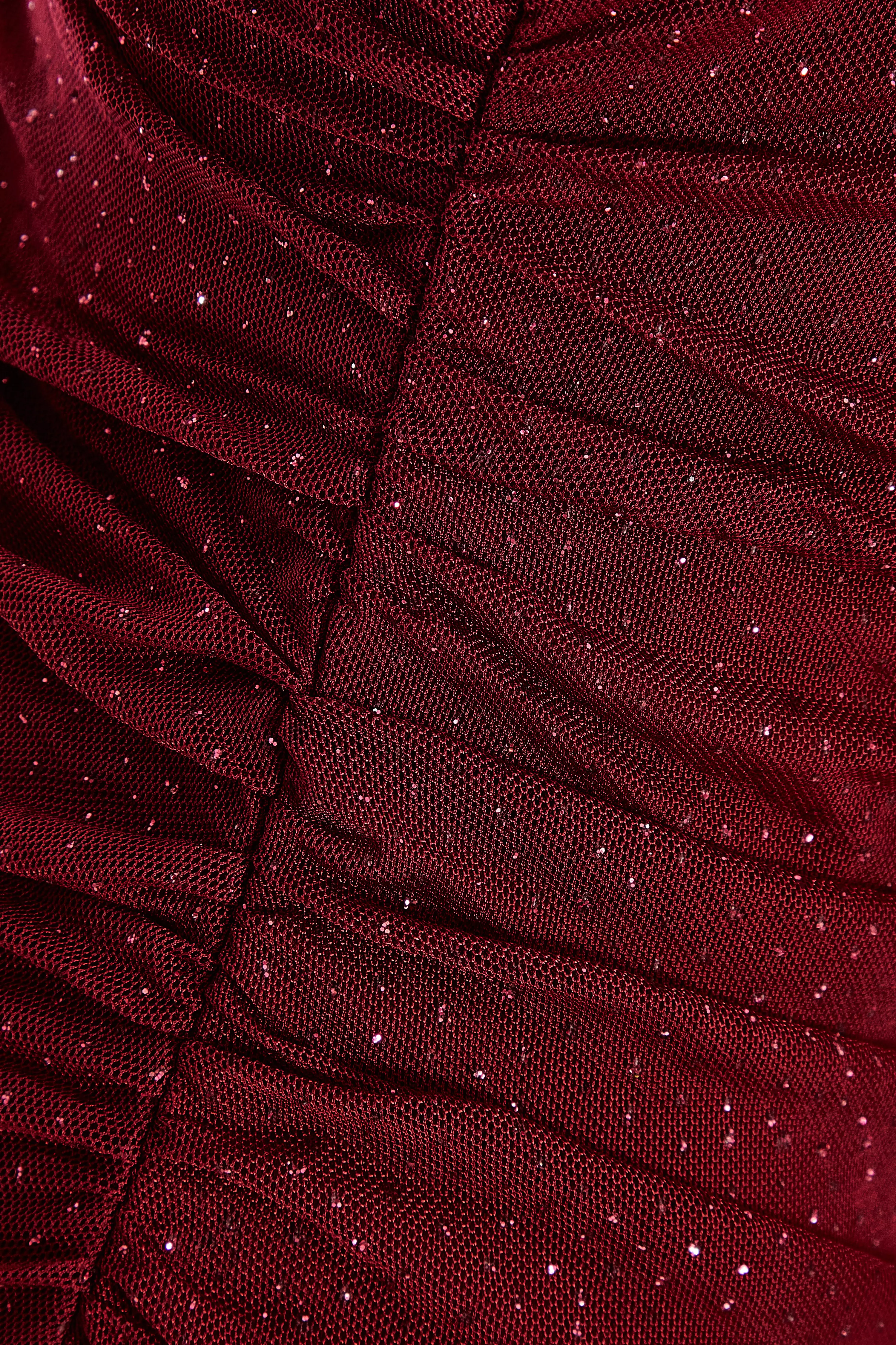 Dark Red Glitter Mesh Midaxi Dress 