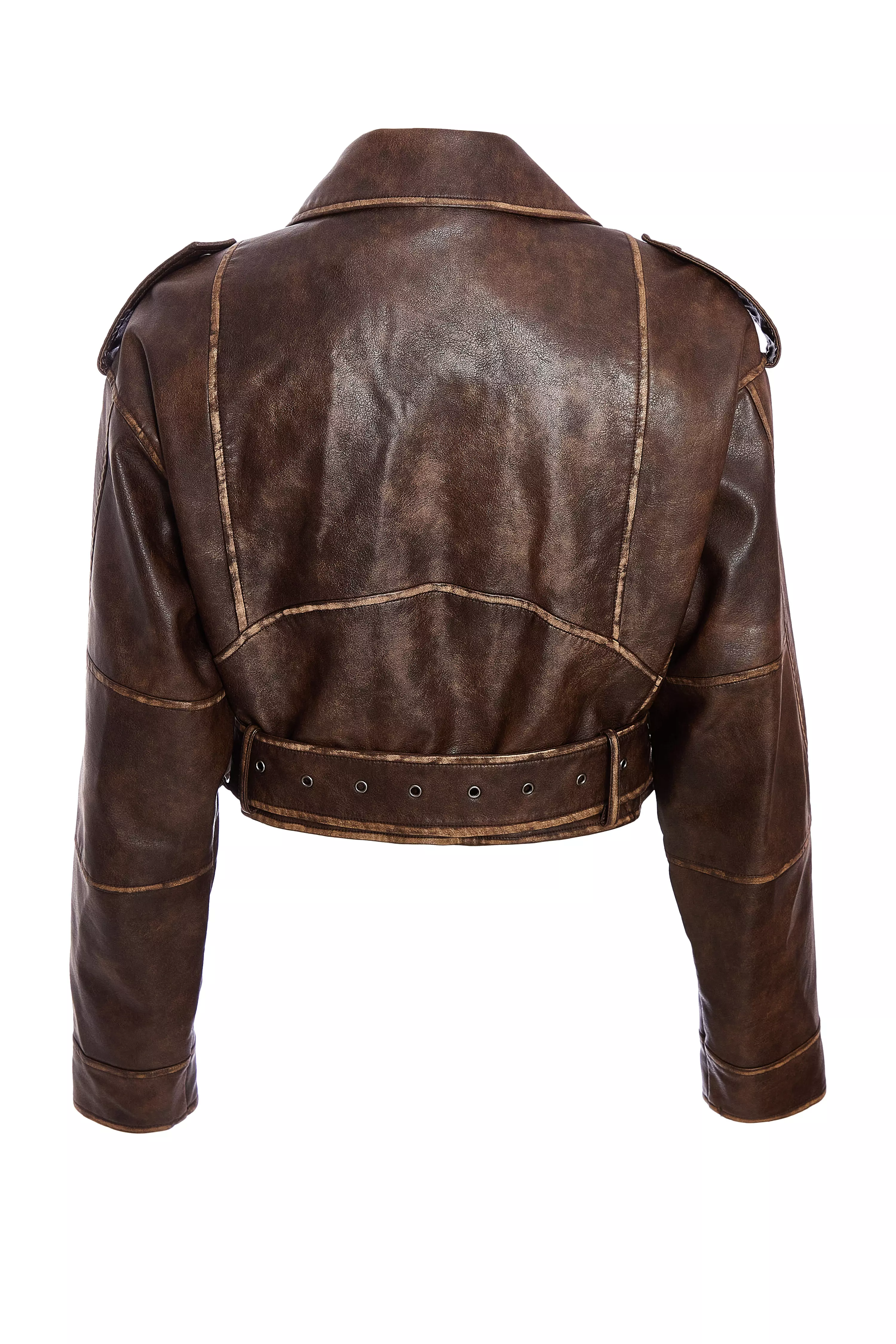 Brown Faux Leather Oversized Biker Jacket