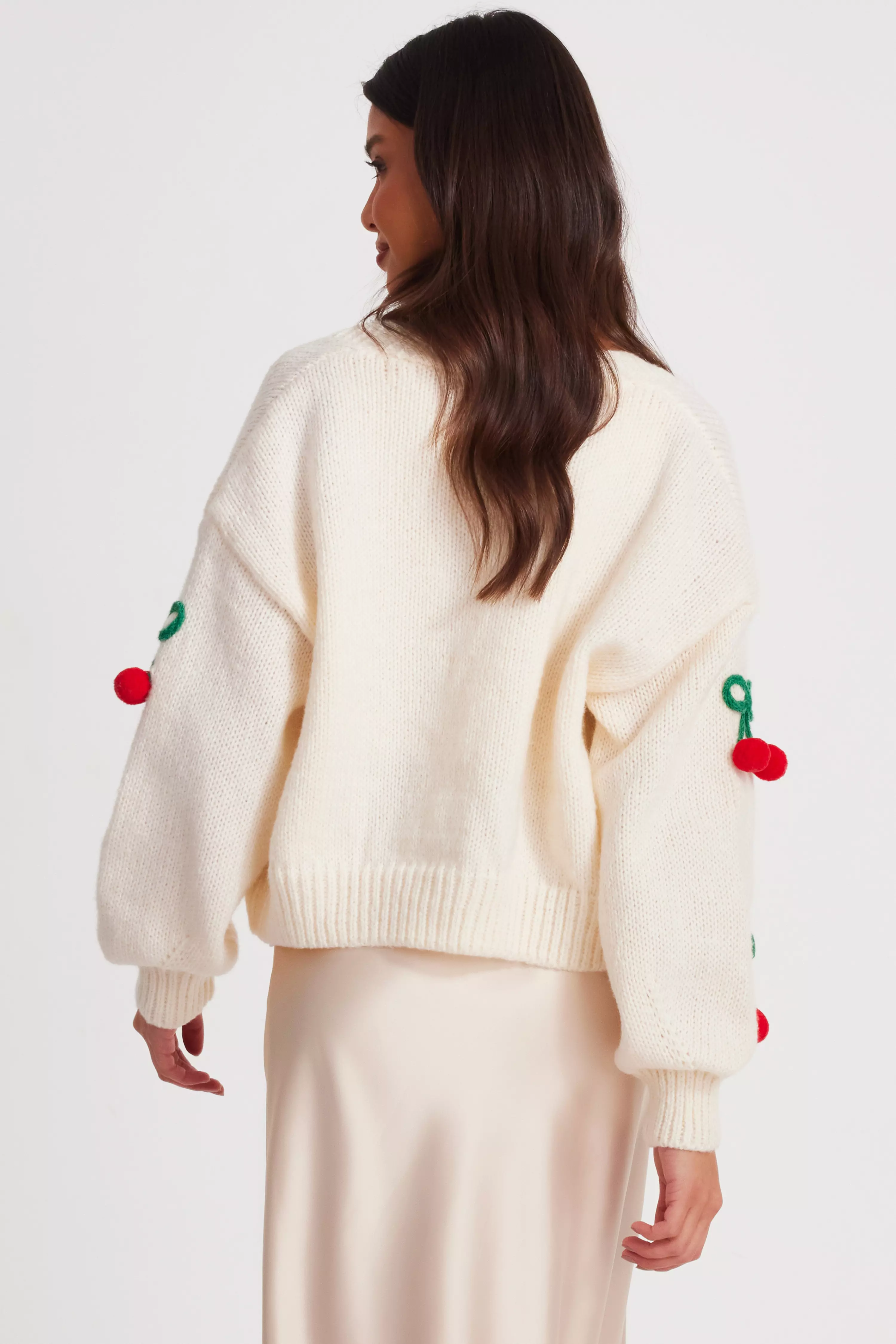 Cream Knit Cherry Detail Cardigan