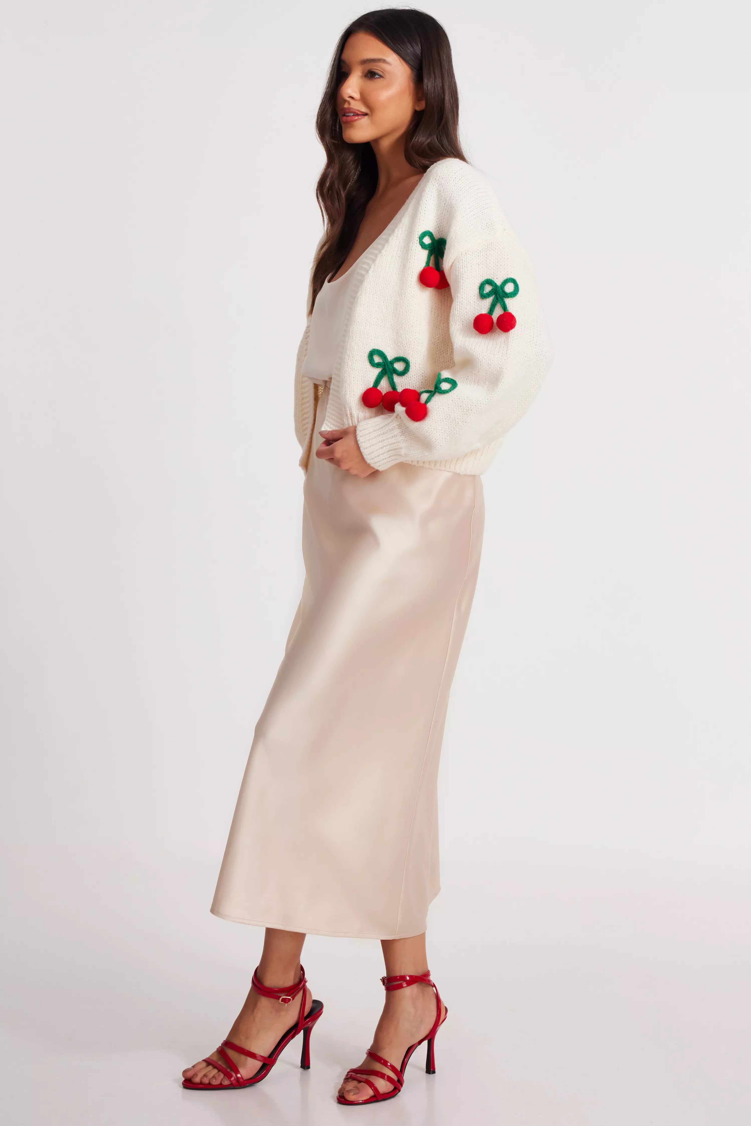 Cream Knit Cherry Detail Cardigan