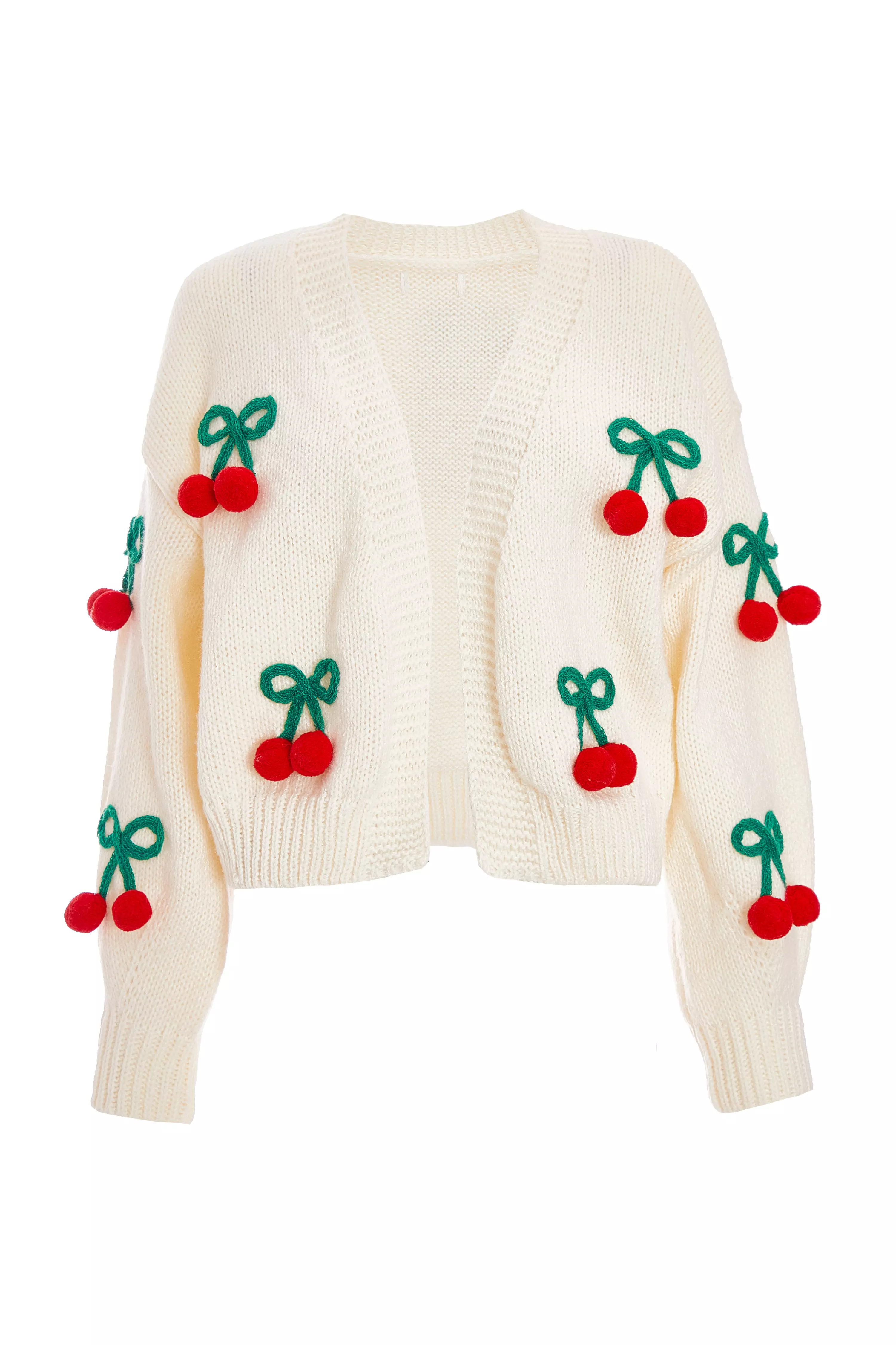 Cream Knit Cherry Detail Cardigan