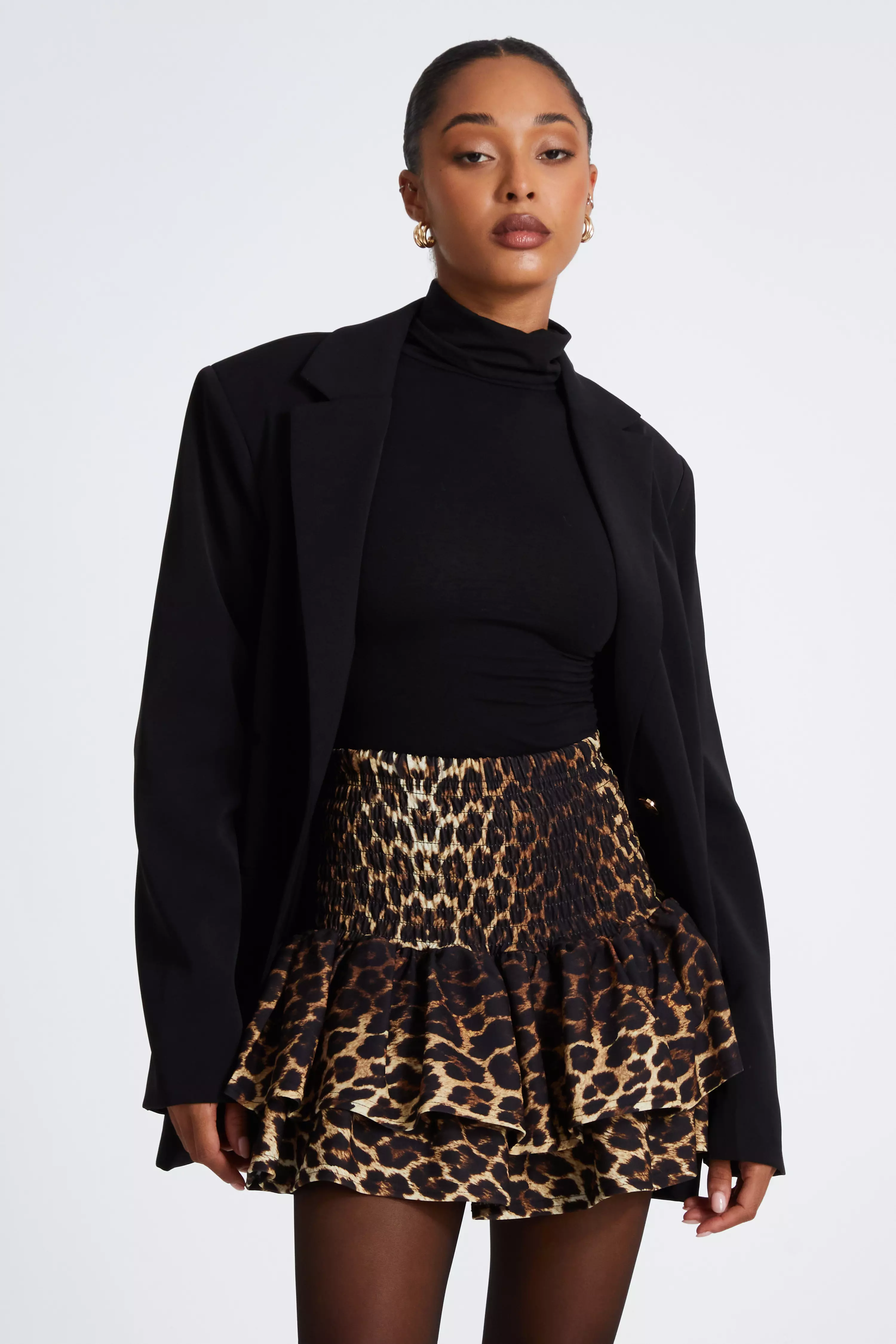 Brown Leopard Print Frill Mini Skirt