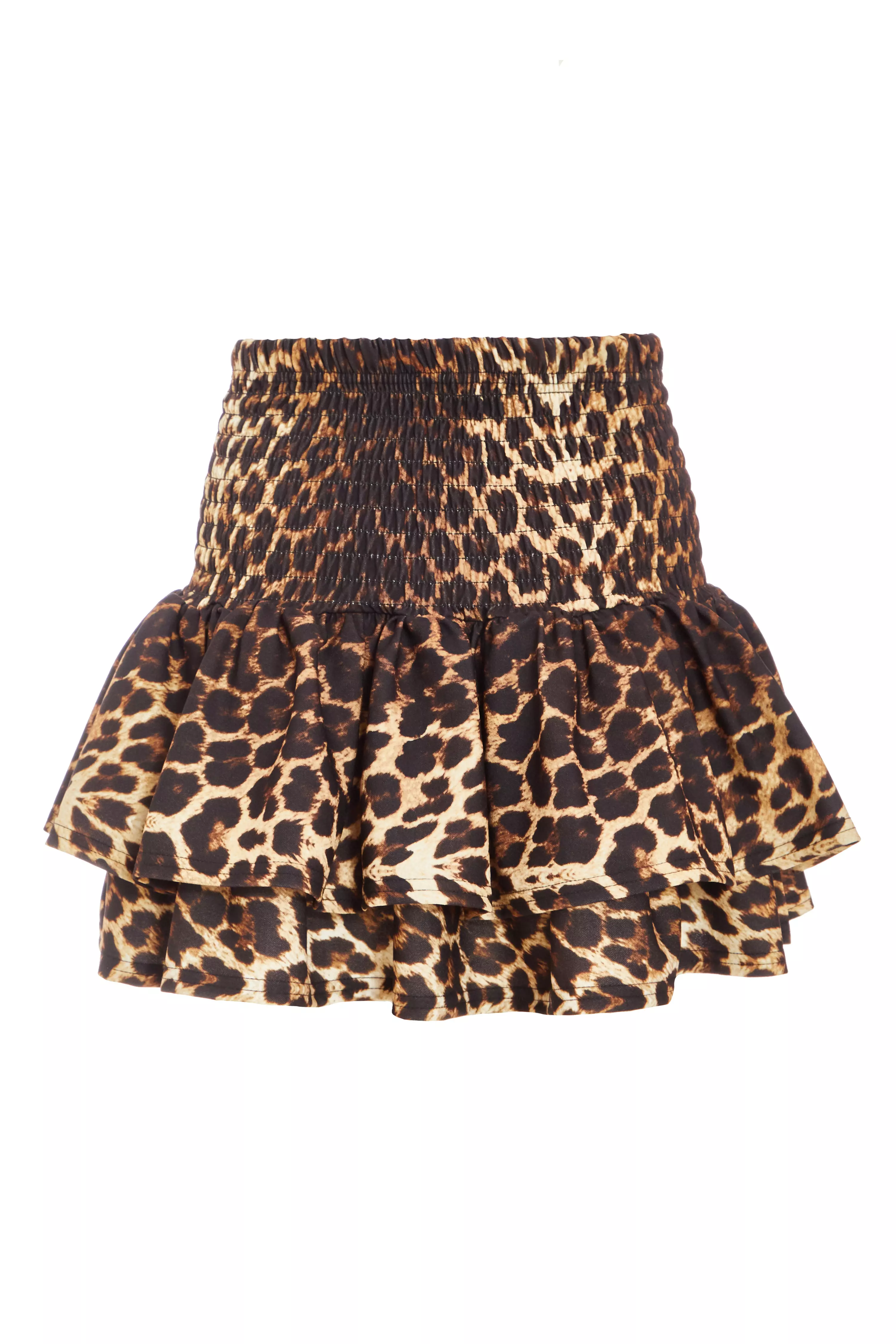 Brown Leopard Print Frill Mini Skirt