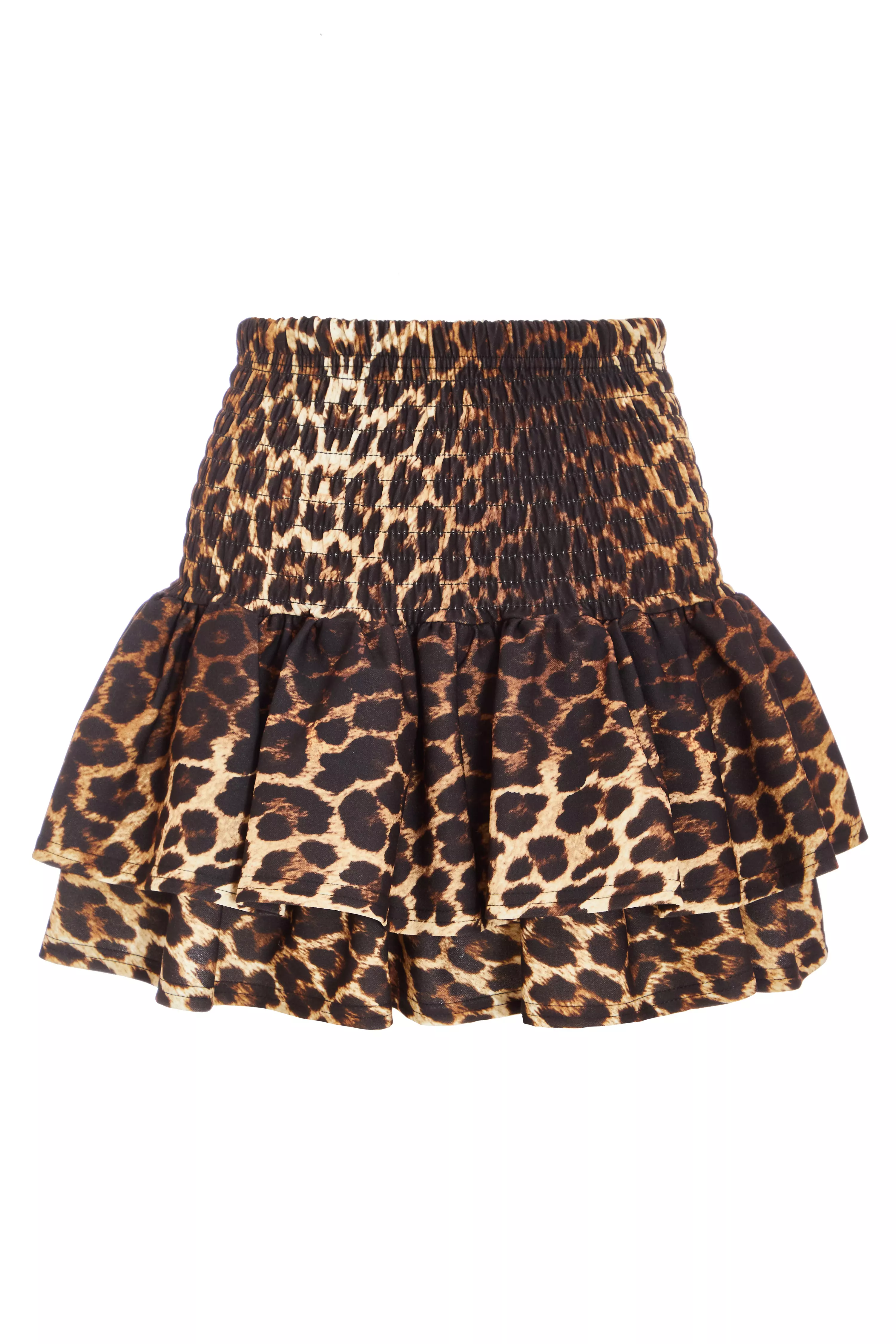 Brown Leopard Print Frill Mini Skirt