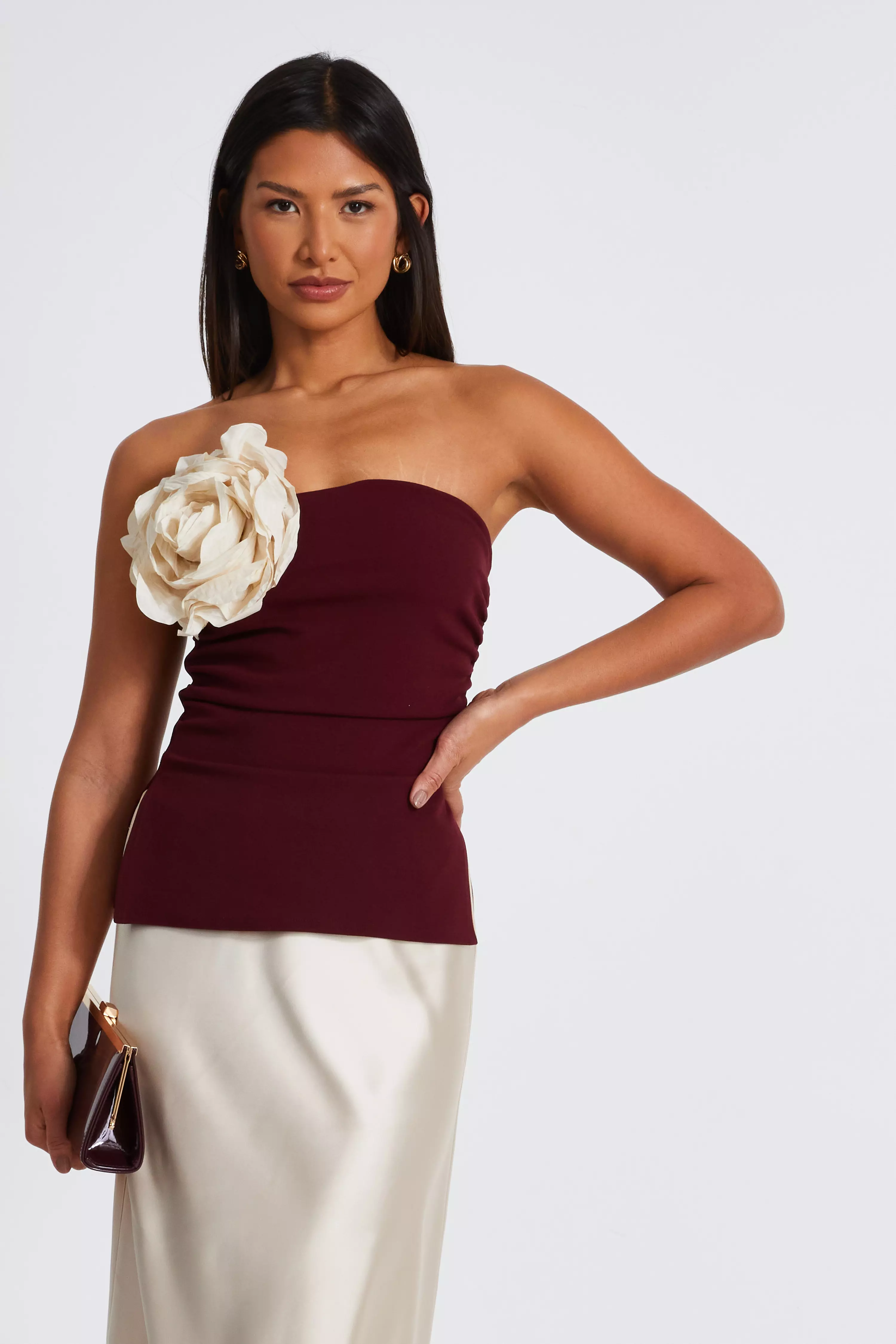 Dark Red Corsage Bandeau Top 