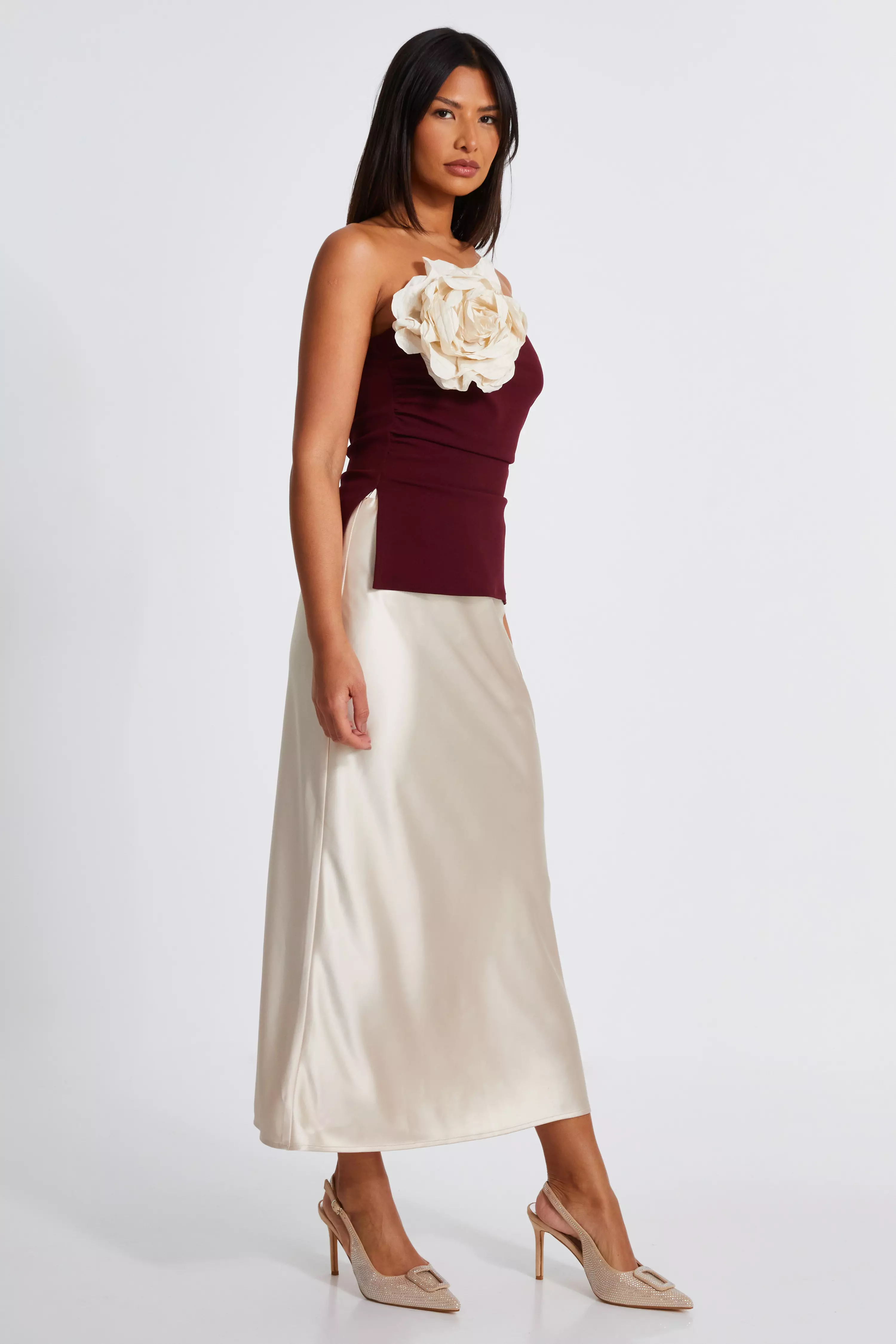 Dark Red Corsage Bandeau Top 