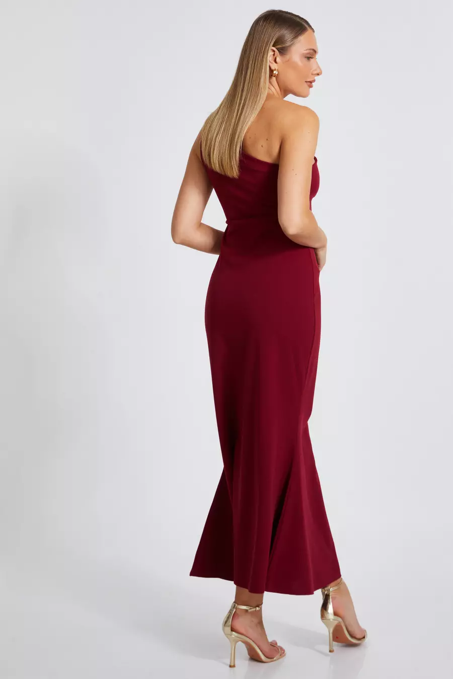 Dark Red Fishtail Midaxi Dress QUIZ Clothing