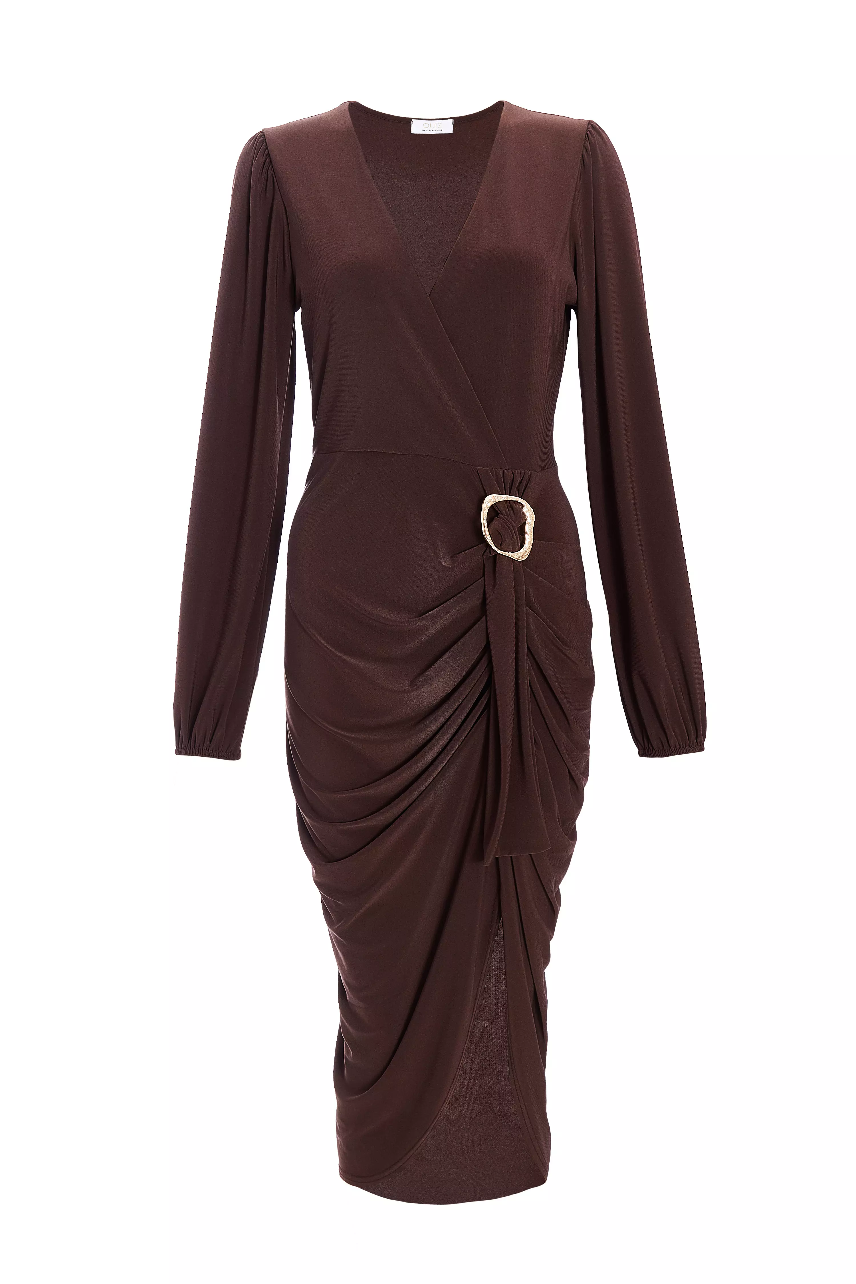 Brown Buckle Detail Midi Dress