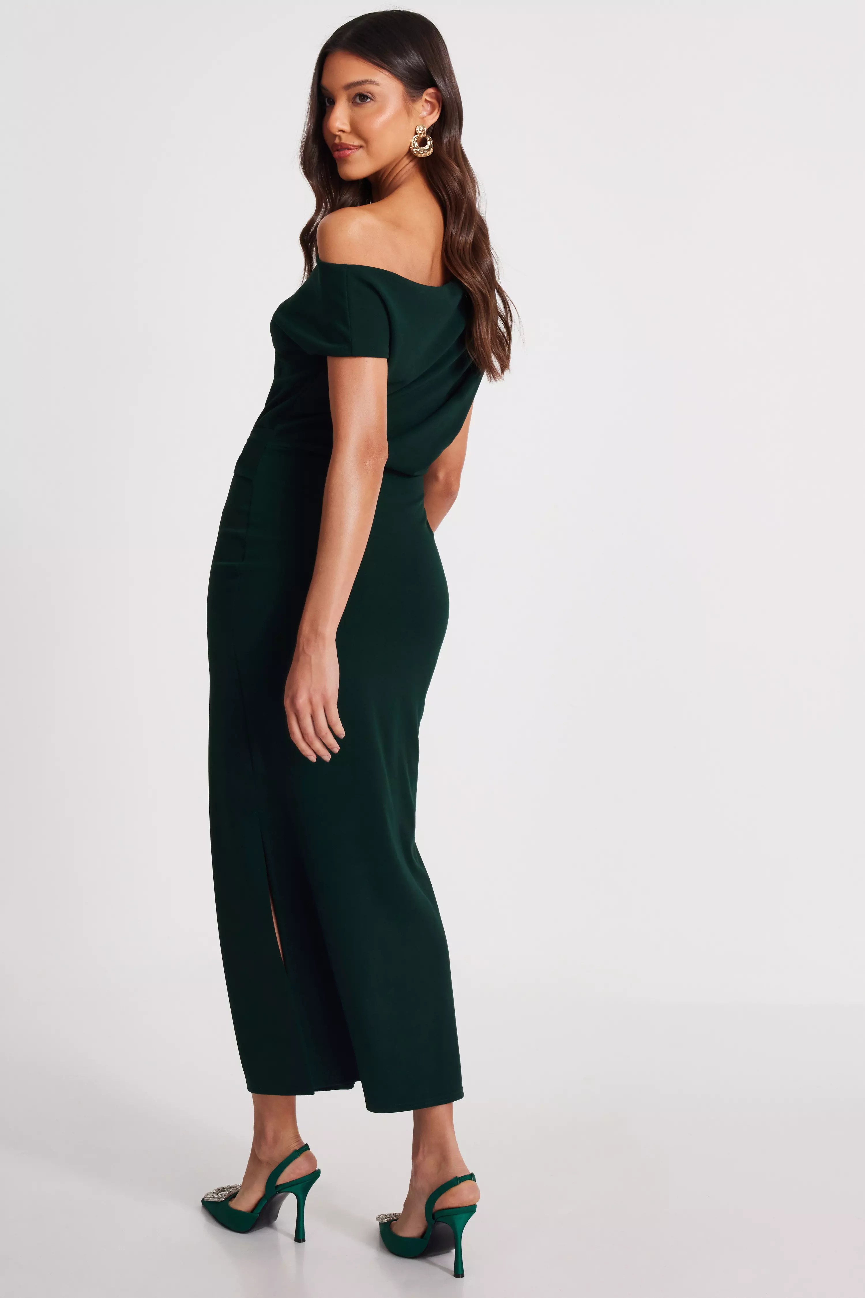 Bottle Green Asymmetric Tie Belt Midaxi Dress