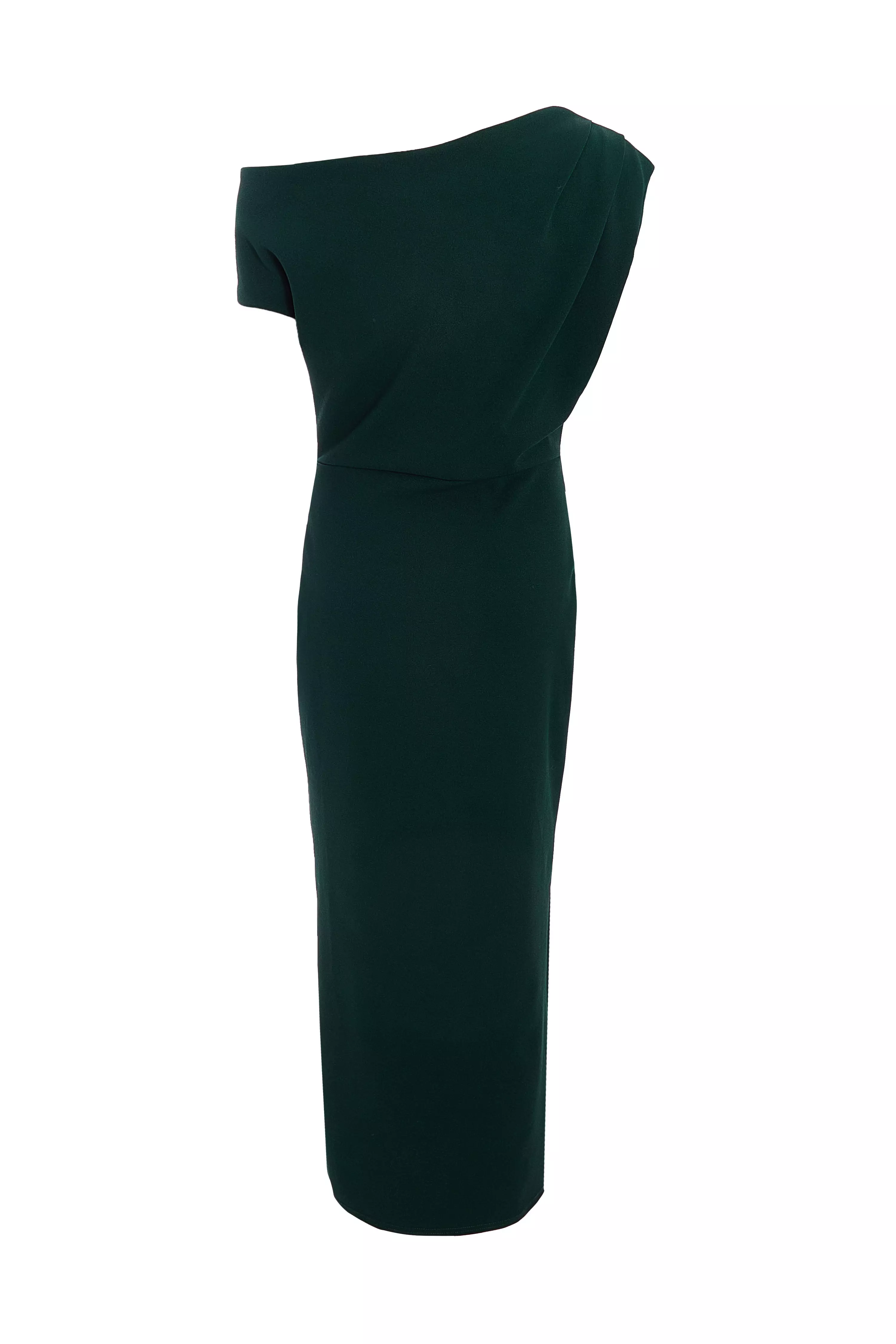 Bottle Green Asymmetric Tie Belt Midaxi Dress