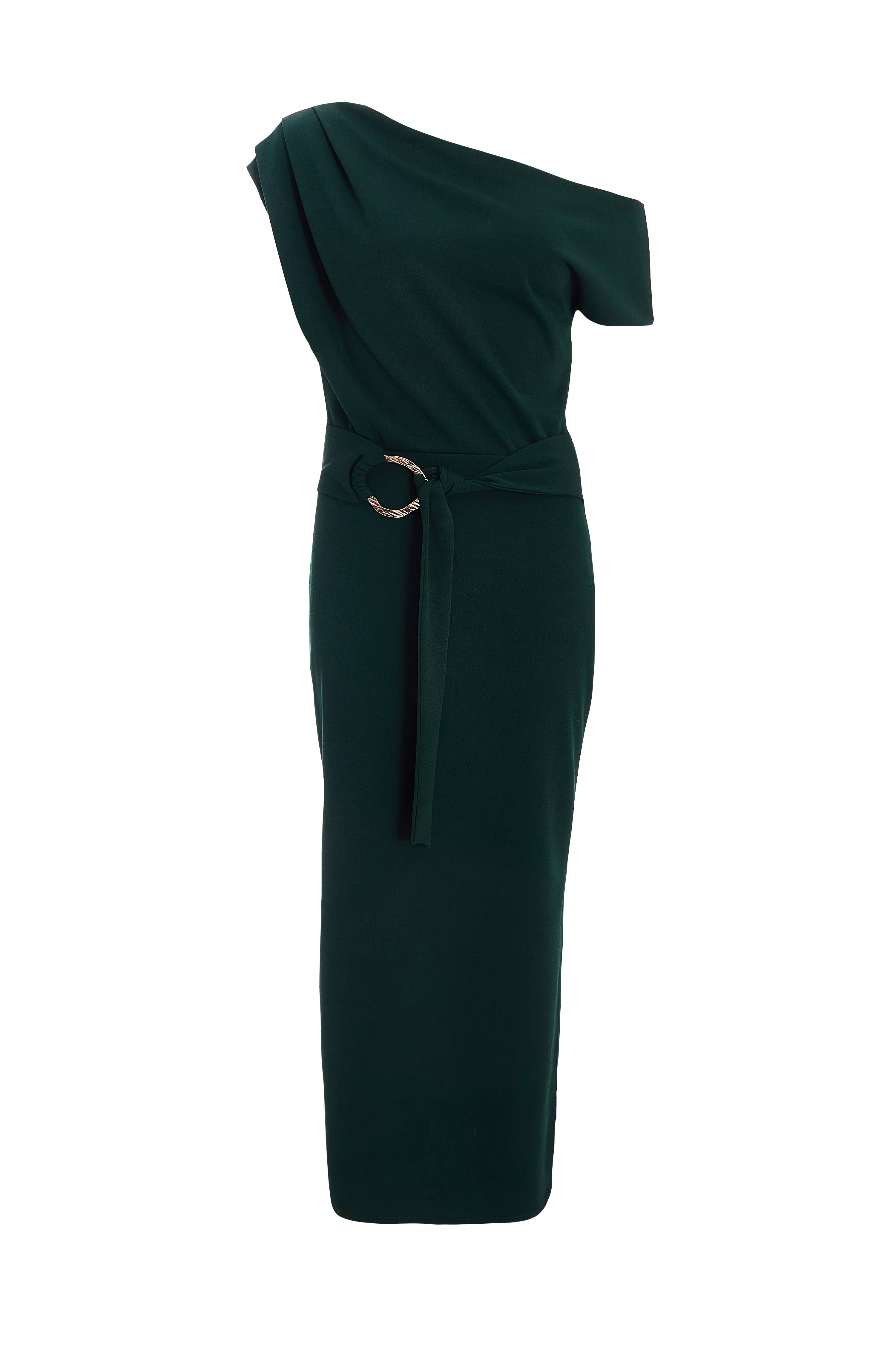 Bottle Green Asymmetric Tie Belt Midaxi Dress