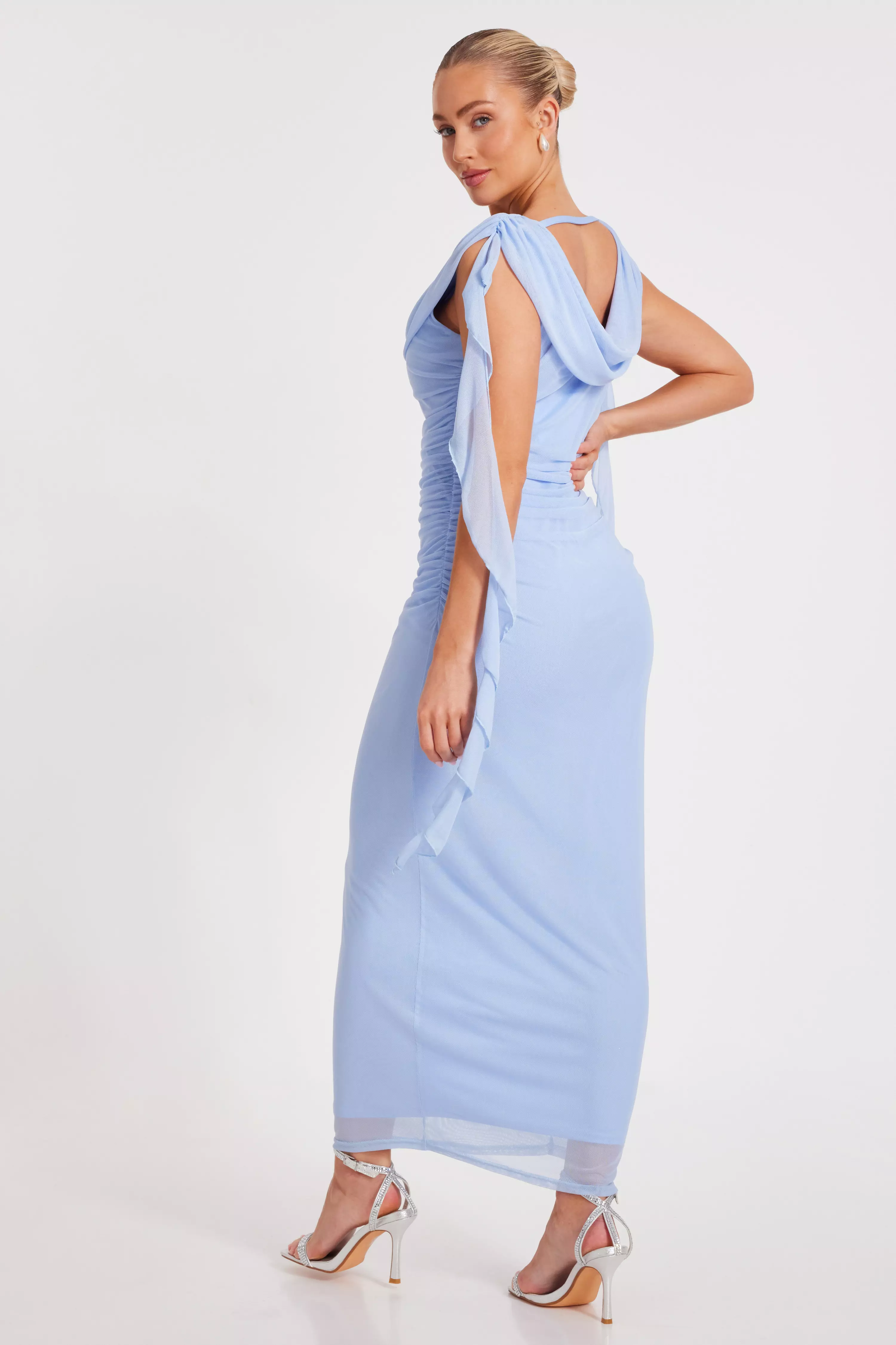 Pale Blue Mesh Cowl Midaxi Dress