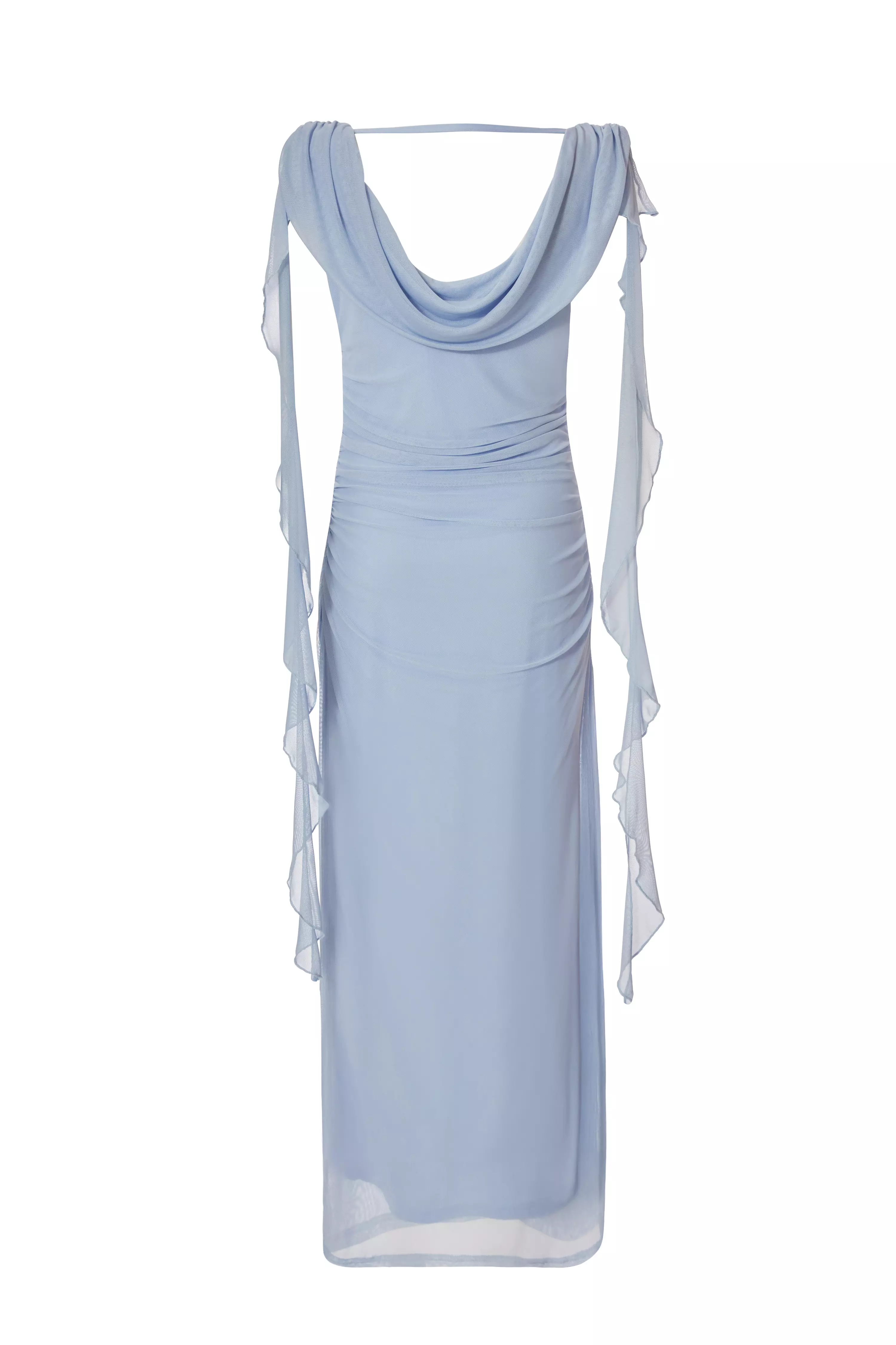 Pale Blue Mesh Cowl Midaxi Dress