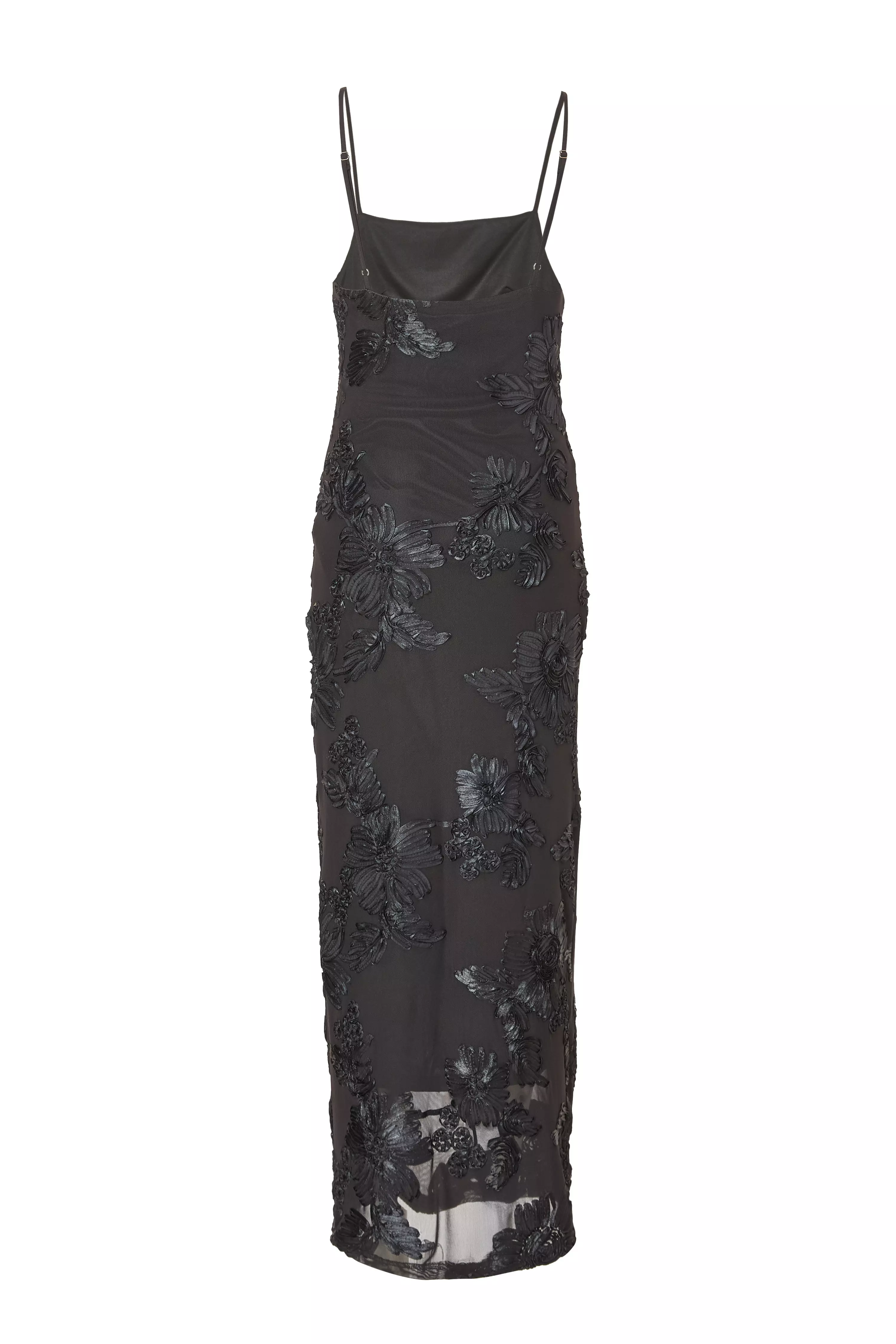 Black Floral Applique Midaxi Dress
