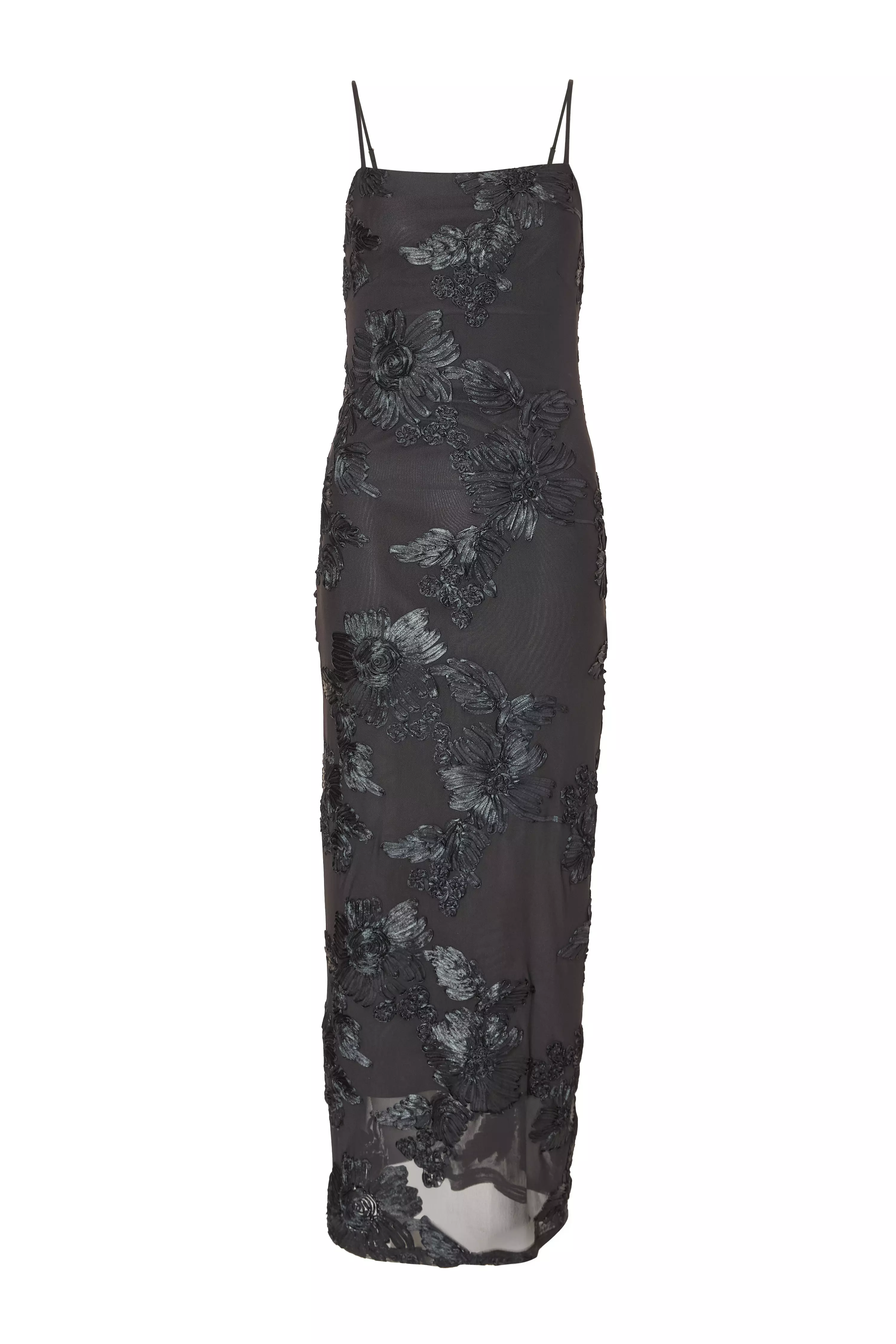 Black Floral Applique Midaxi Dress
