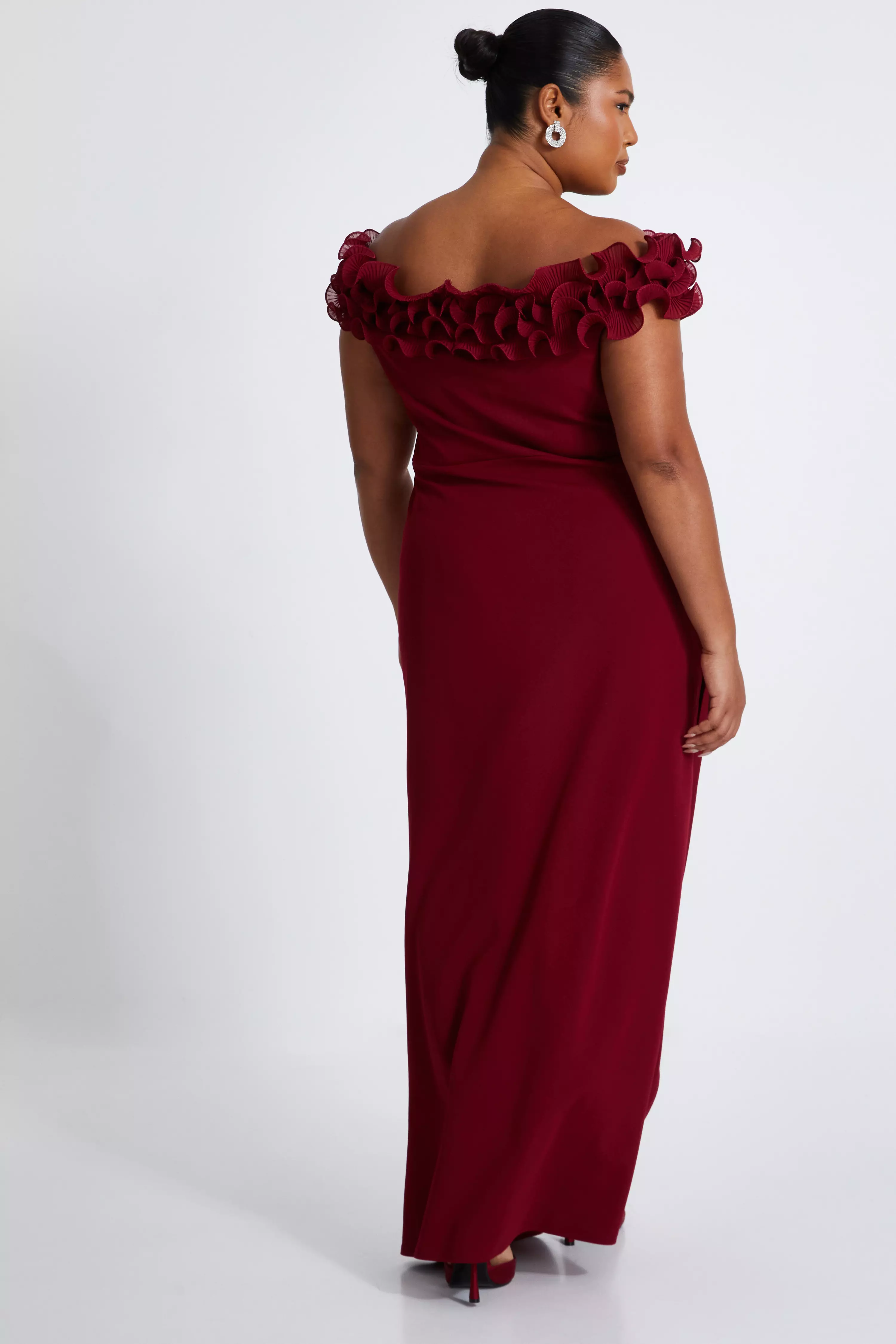 Curve Dark Red Bardot Maxi Dress