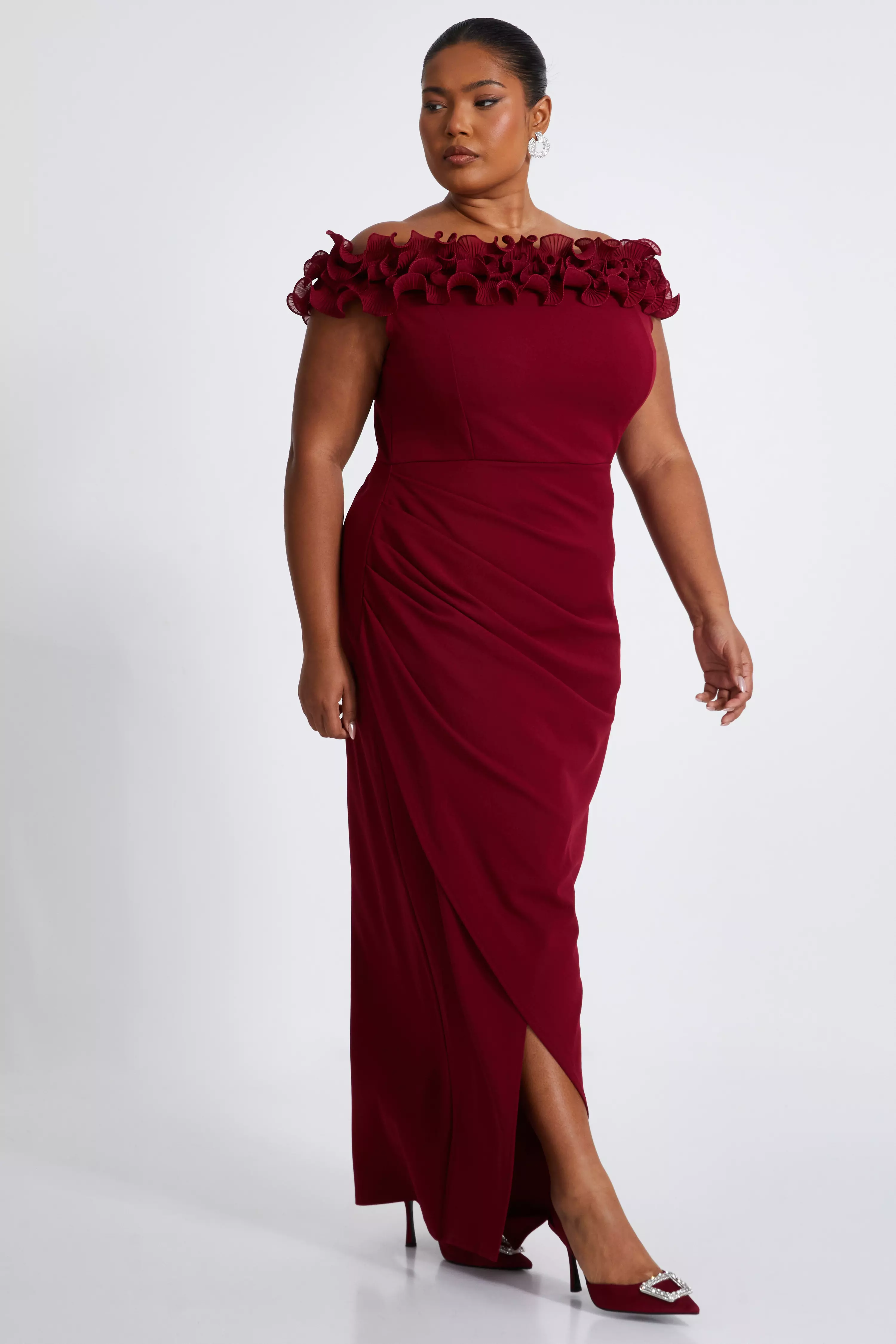 Curve Dark Red Bardot Maxi Dress