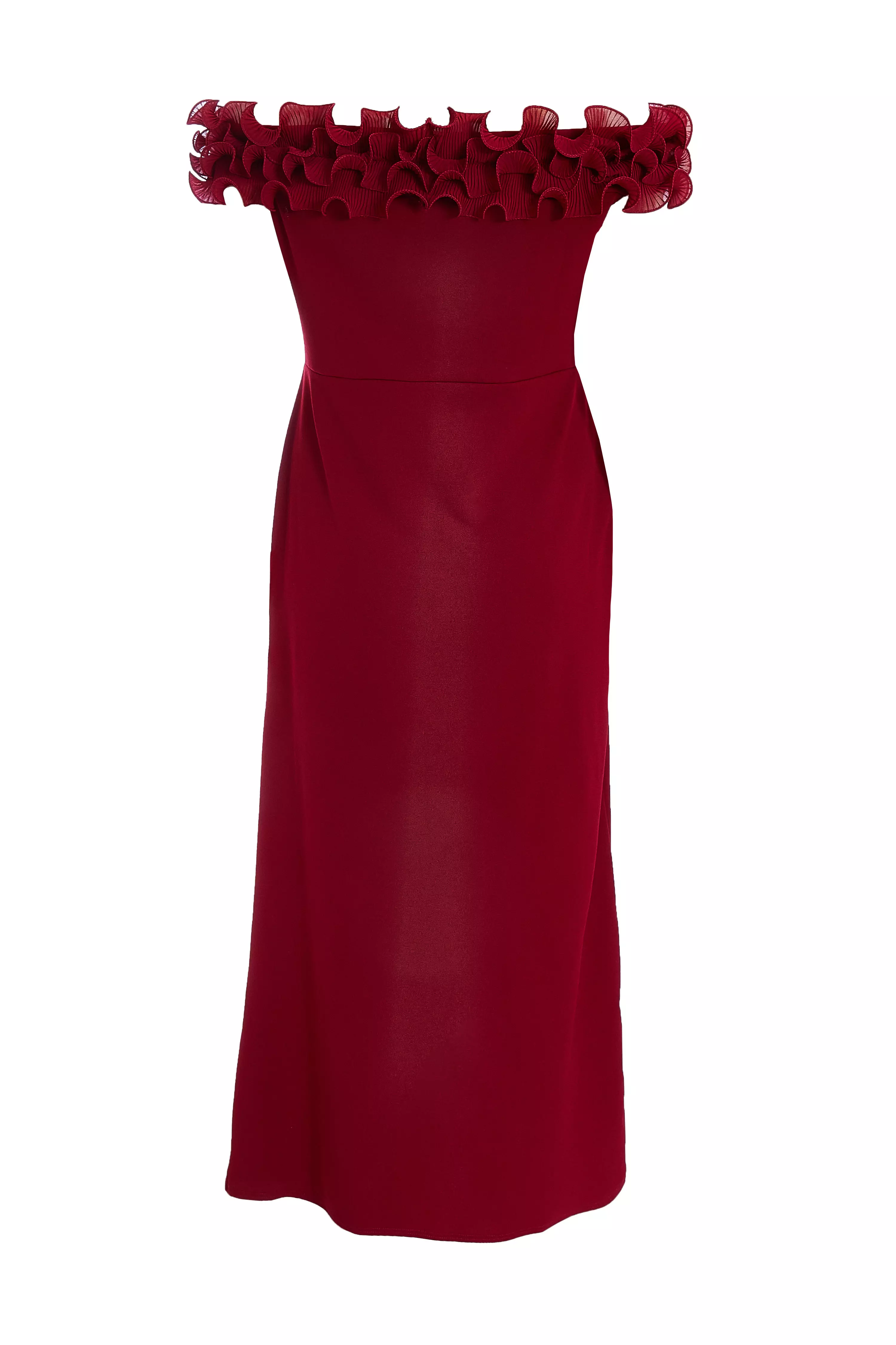 Curve Dark Red Bardot Maxi Dress