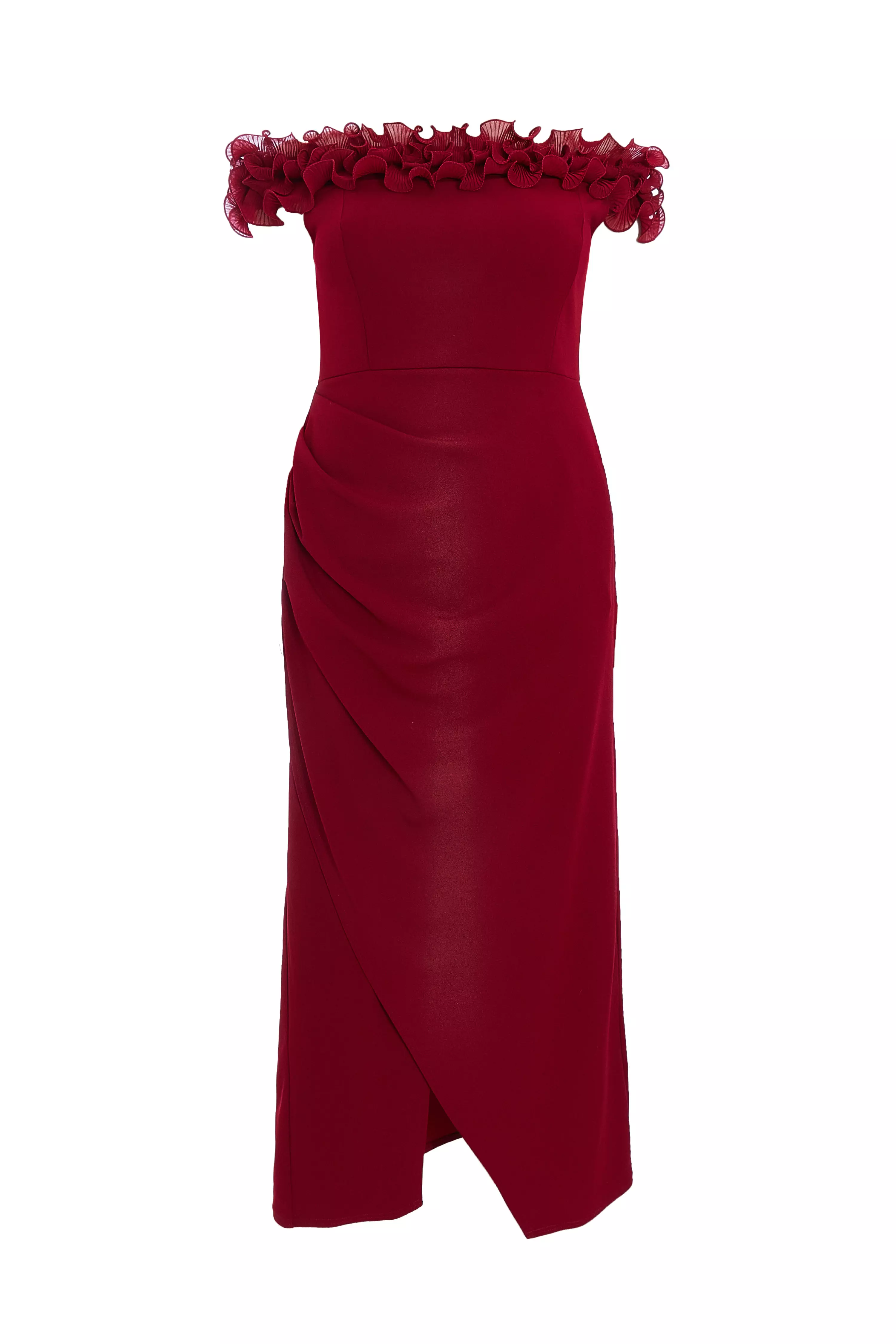 Curve Dark Red Bardot Maxi Dress