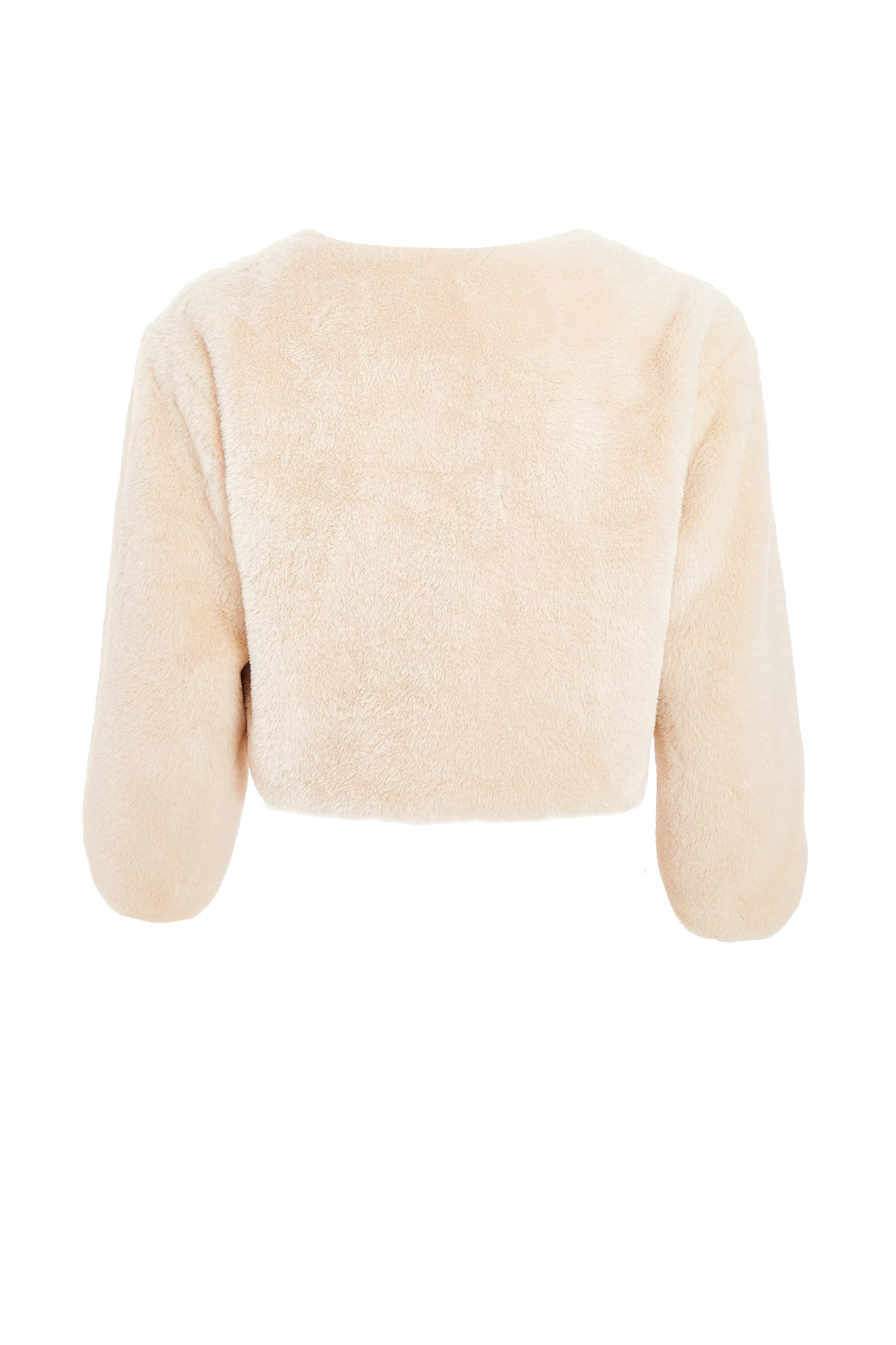 Beige Faux Fur Crop Sleeve Cape