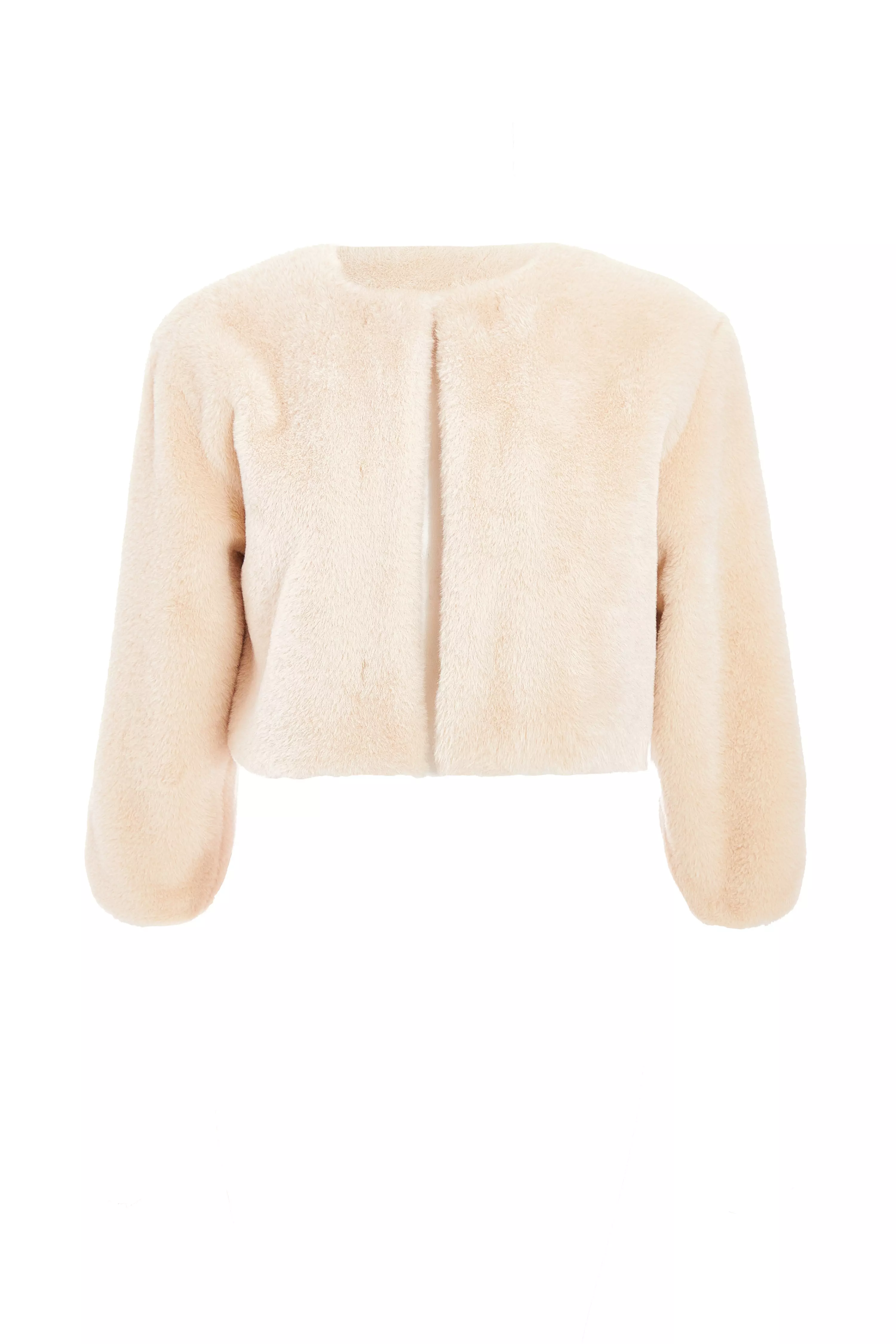 Beige Faux Fur Crop Sleeve Cape