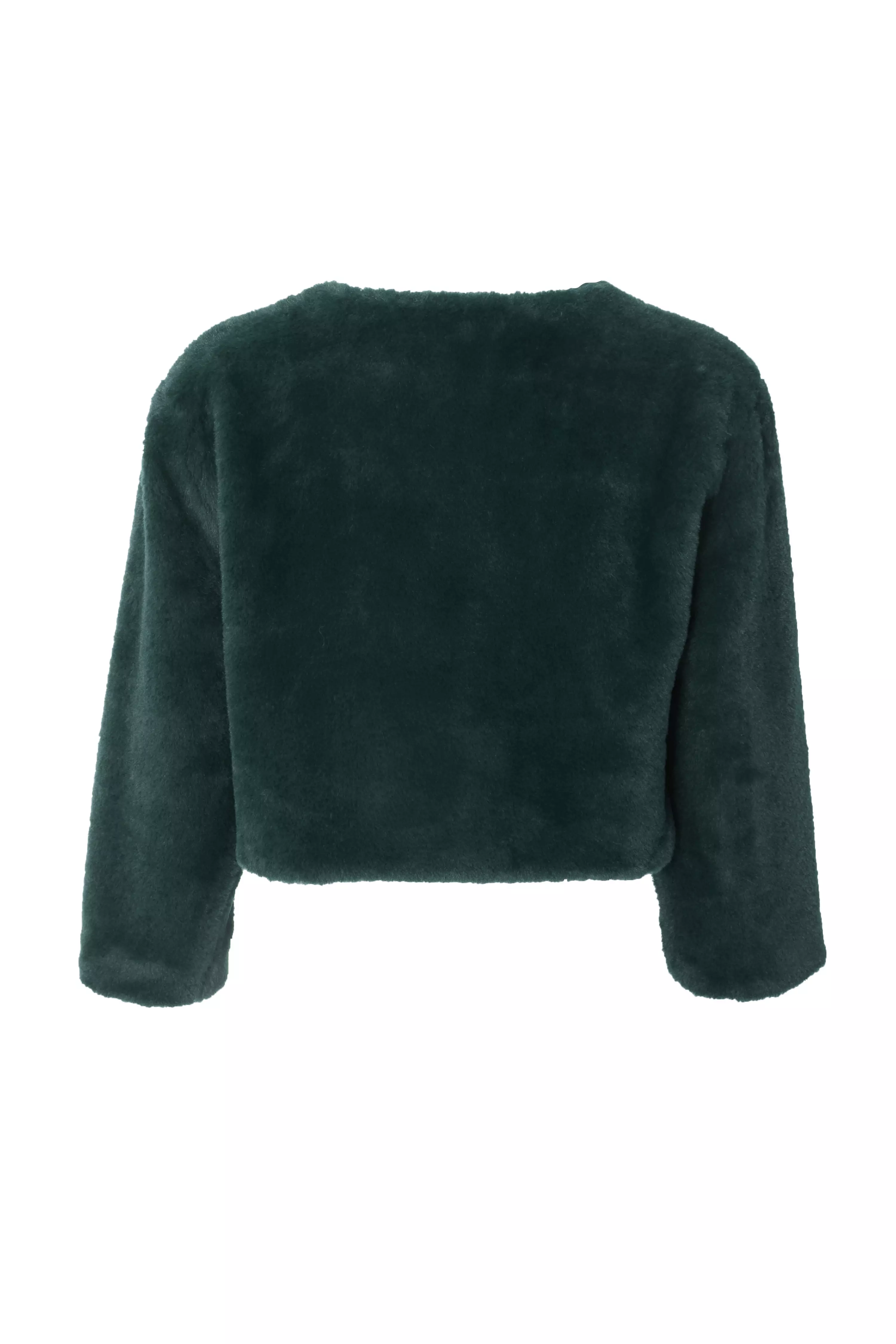 Green Faux Fur Long Sleeve Cape