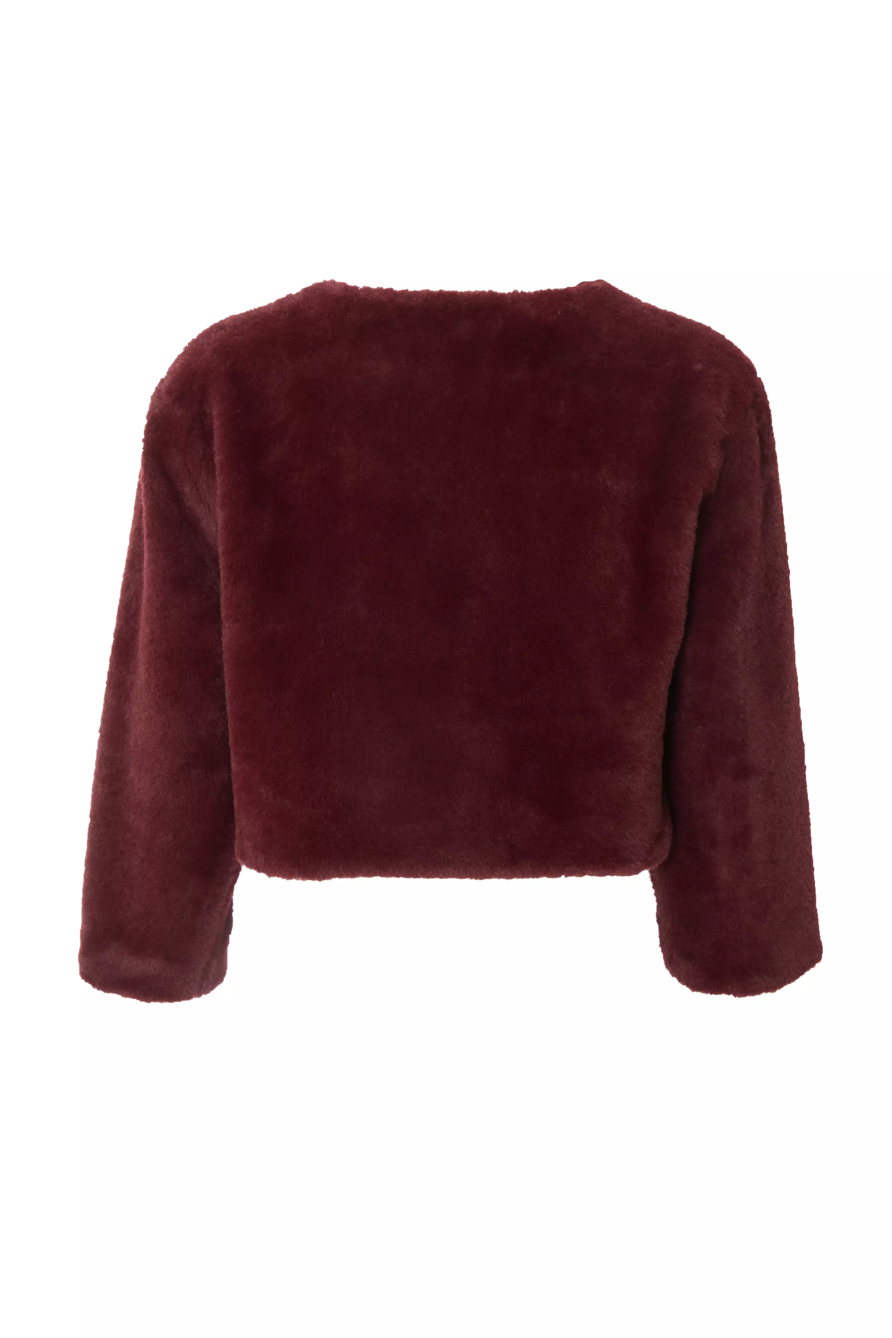 Dark Red Faux Fur Long Sleeve Cape