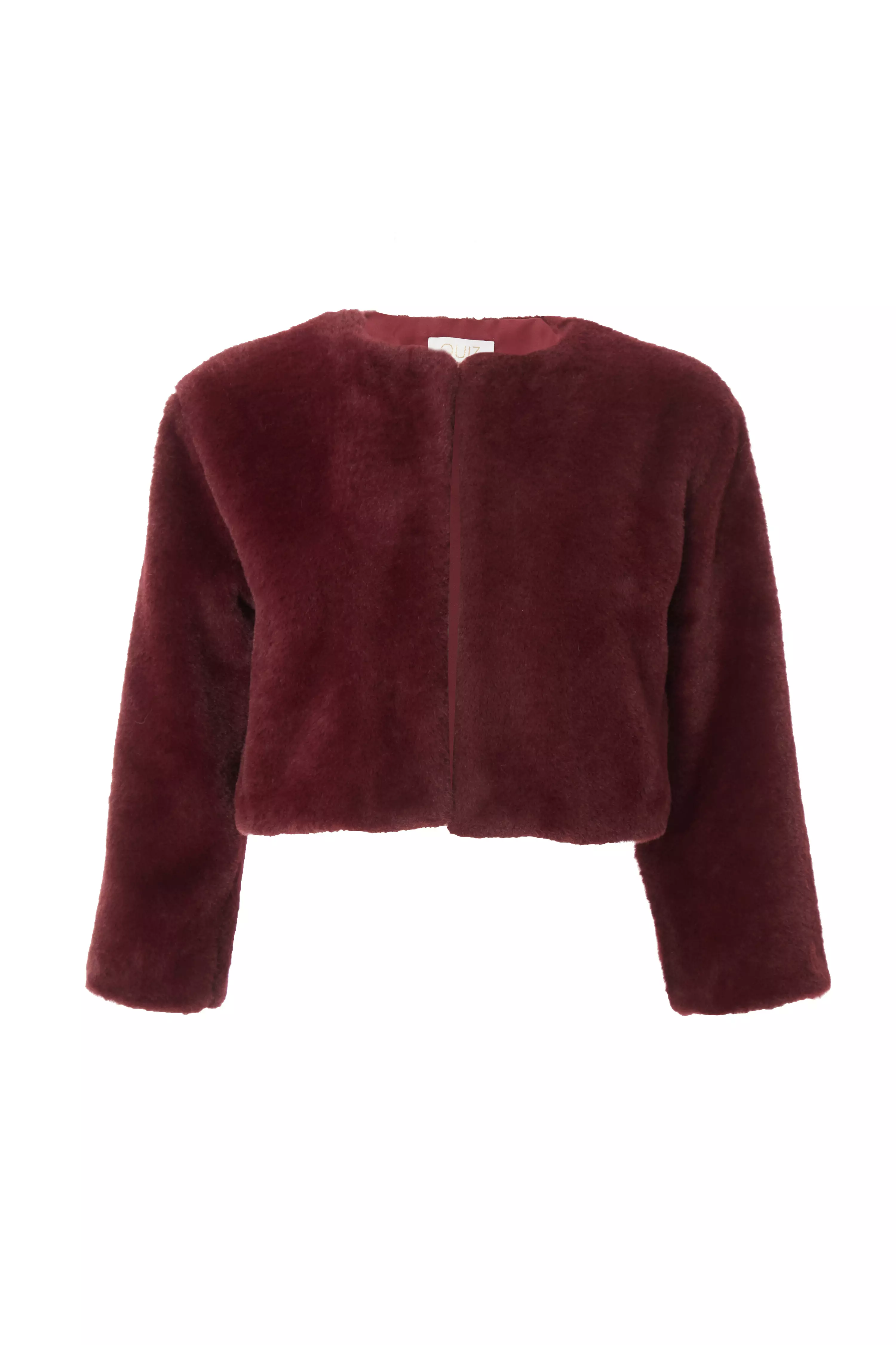 Dark Red Faux Fur Long Sleeve Cape